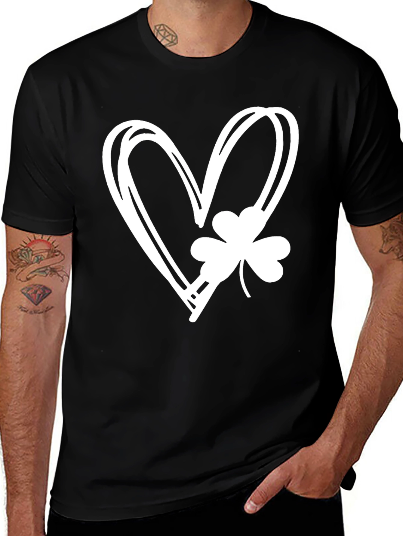Lucky Heart Shamrock Graphic Tee - Black Cotton T-Shirt