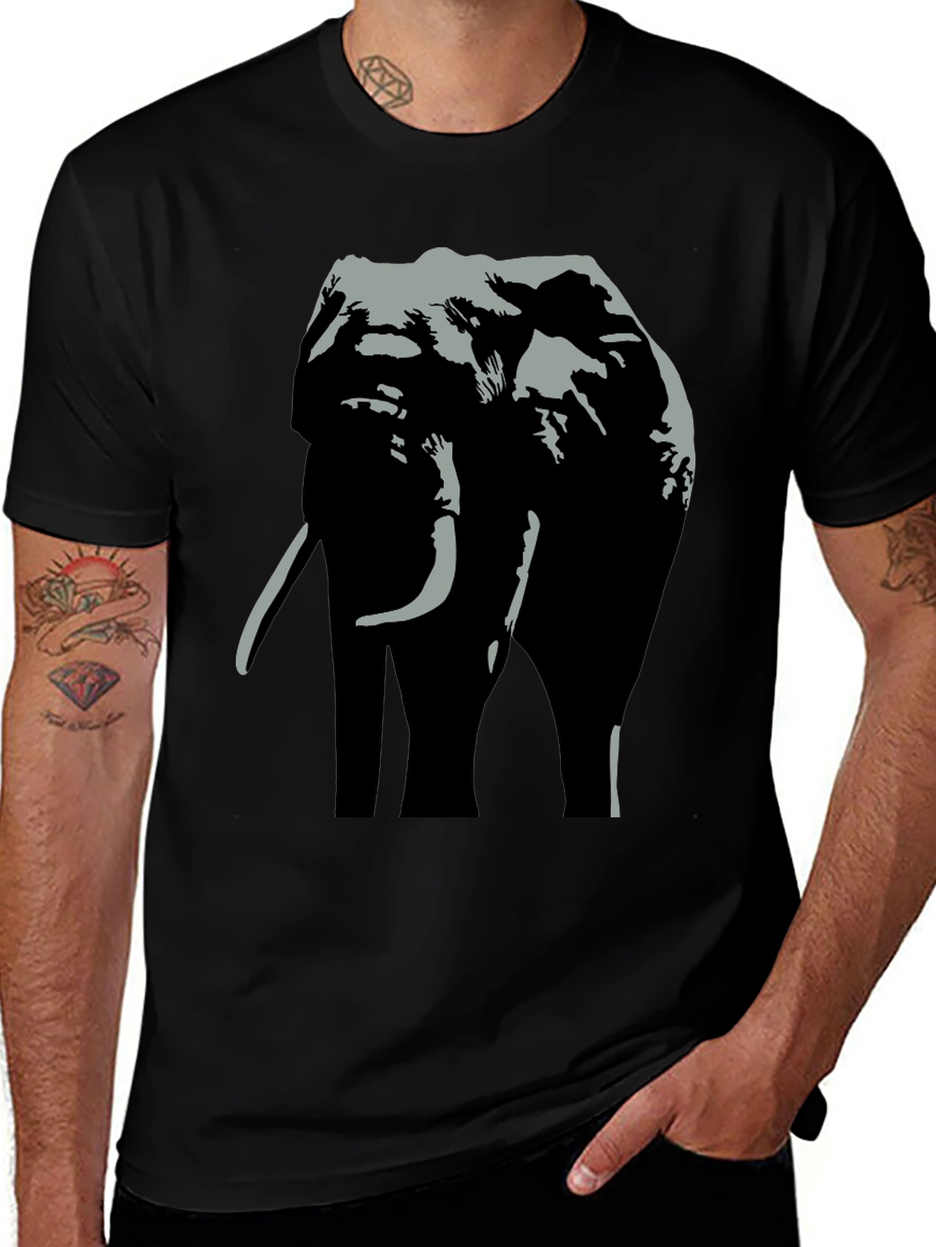 Variant 21 of Elephant Graphic Print Black T-Shirt
