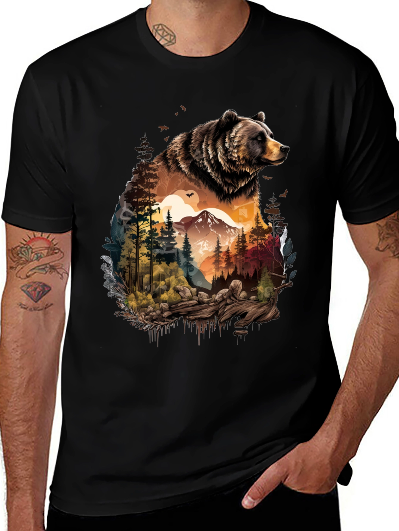 Variant 22 of Bear & Mountain Graphic Tee - Nature Lover's Shirt