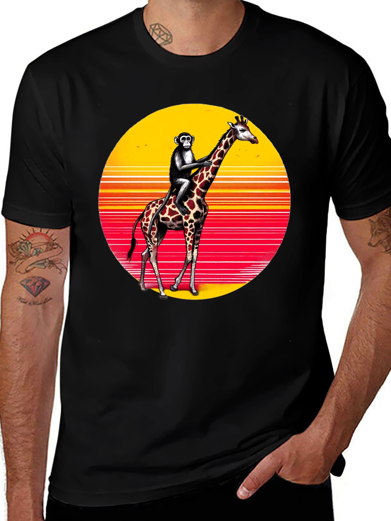 Variant 9 of Monkey Riding Giraffe Sunset Tee