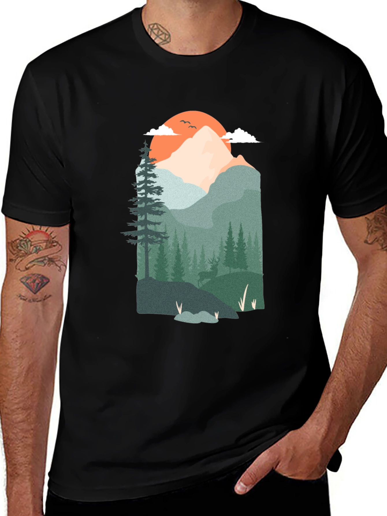 Variant 6 of Nature's Vista Graphic Tee - Mountain Scene T-Shirt