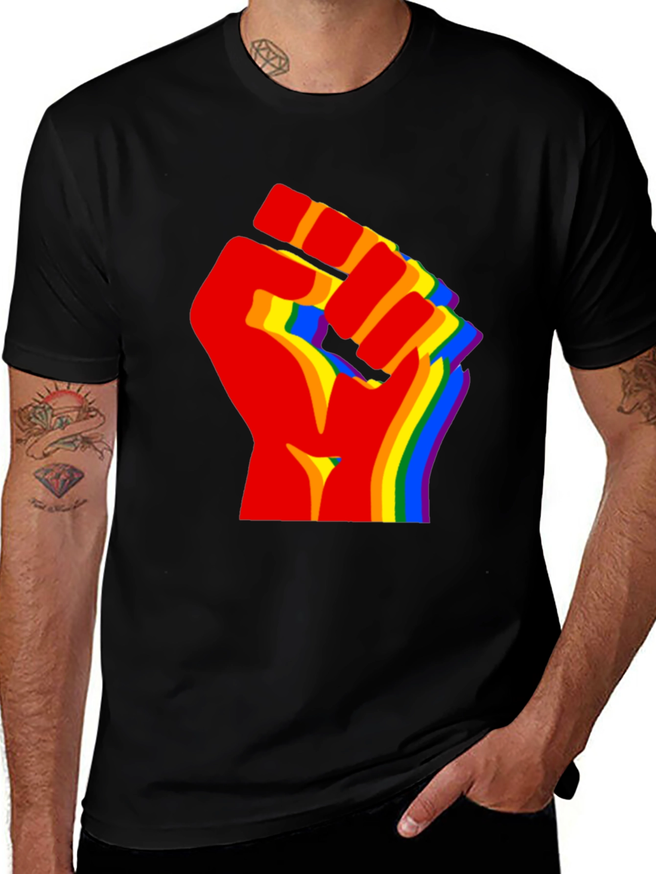 Variant 17 of Rainbow Fist Graphic Tee - Black