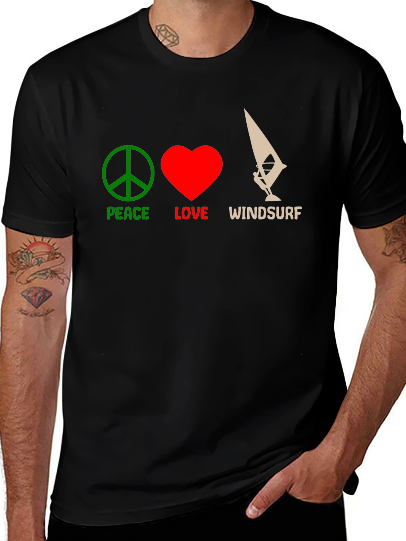 Variant 4 of Peace Love Windsurf Black T-Shirt