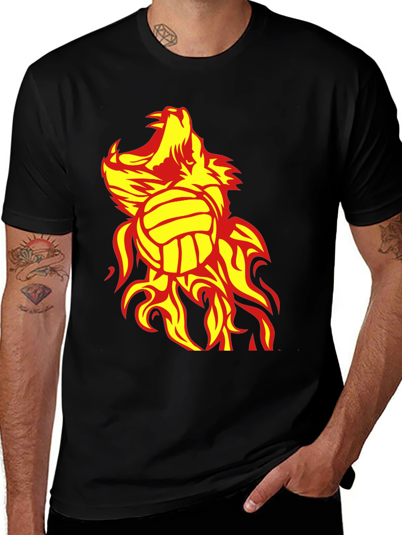 Variant 21 of Fiery Wolf Volleyball Graphic Tee