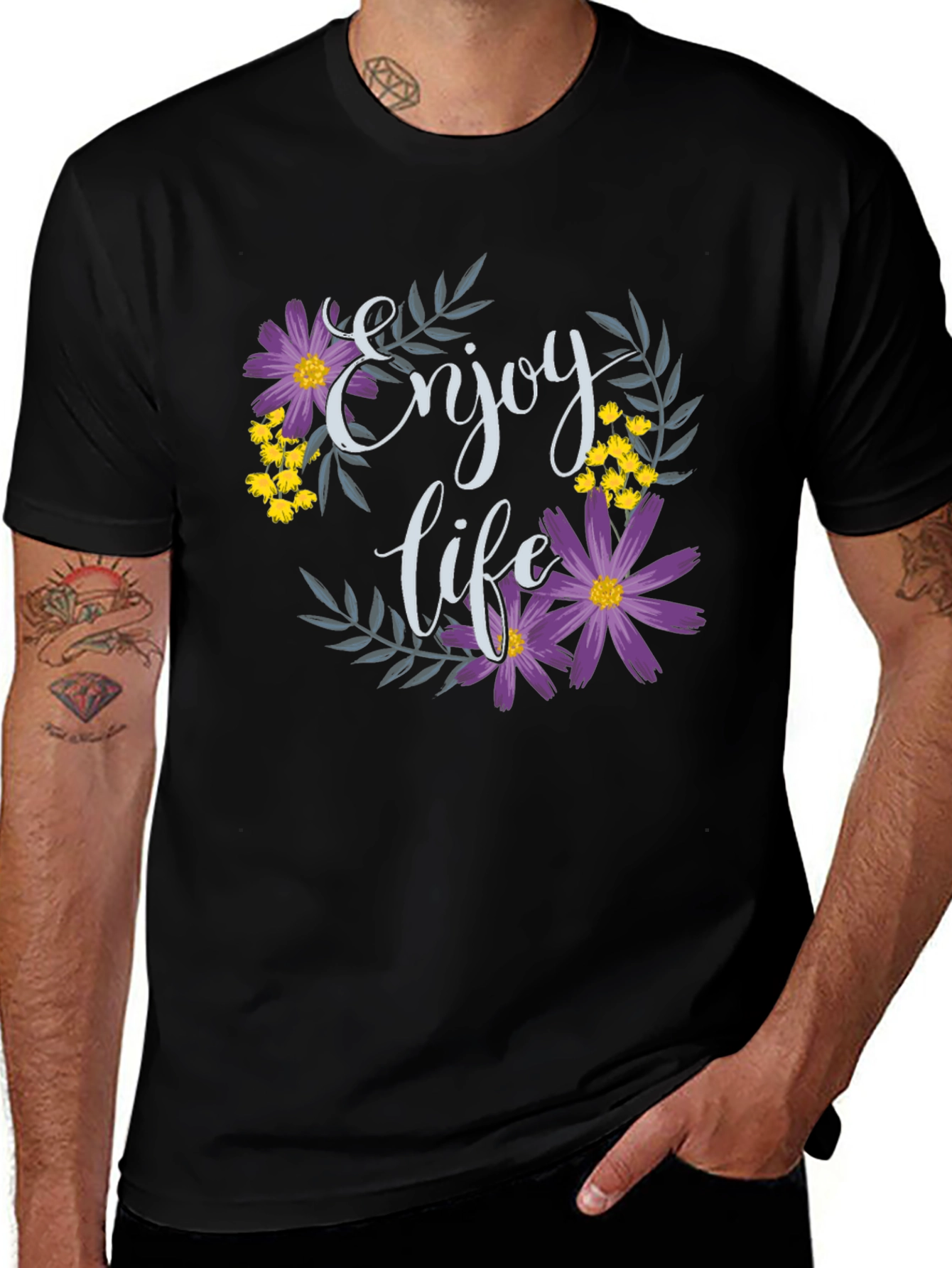 Variant 5 of Enjoy Life Floral Graphic T-Shirt - Black