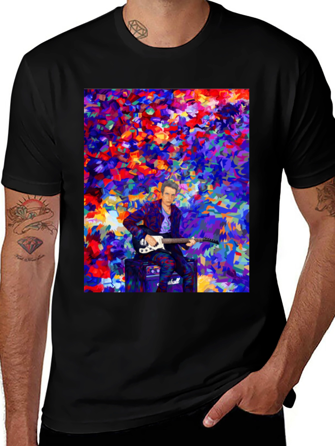 Abstract Guitar Player T-Shirt - Black
