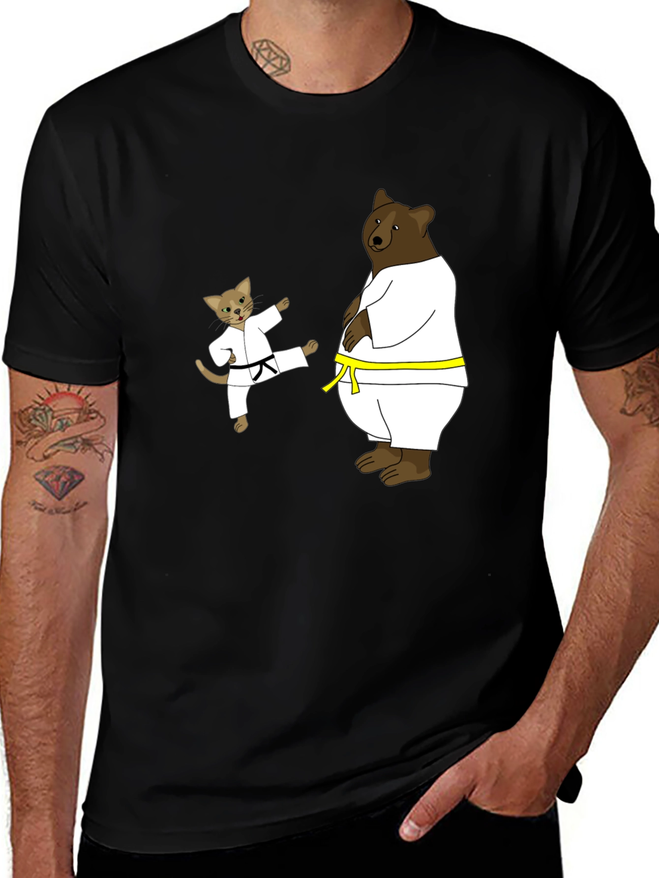 Variant 14 of Karate Cat & Bear Black T-Shirt