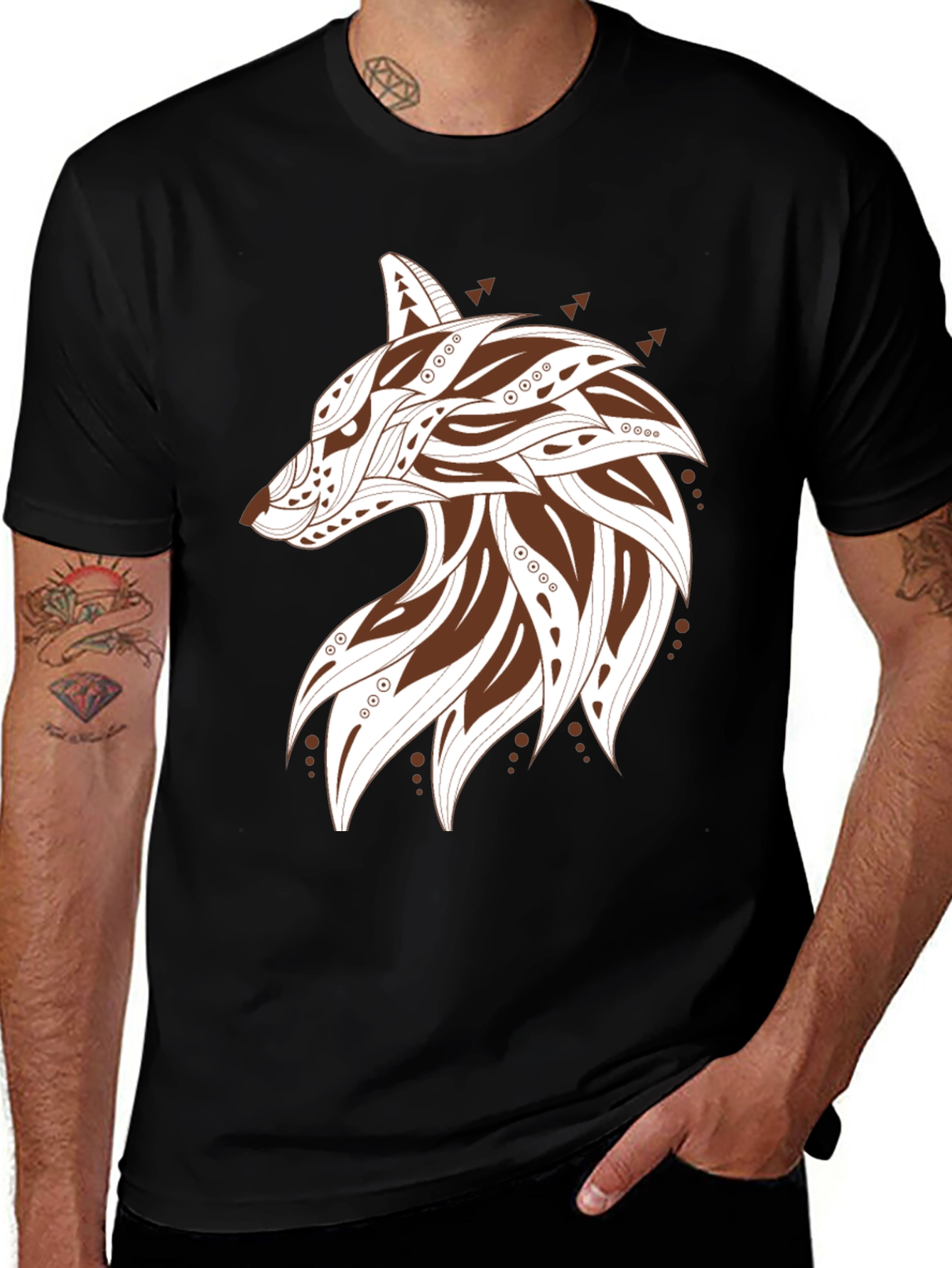 Variant 14 of Stylish Wolf Graphic Print Men's T-Shirt - Black