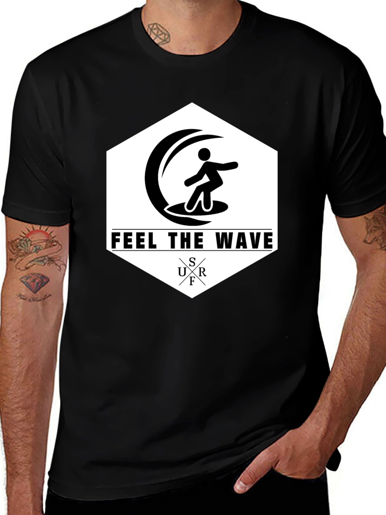 Variant 8 of Feel The Wave Surf T-Shirt | Black Graphic Tee