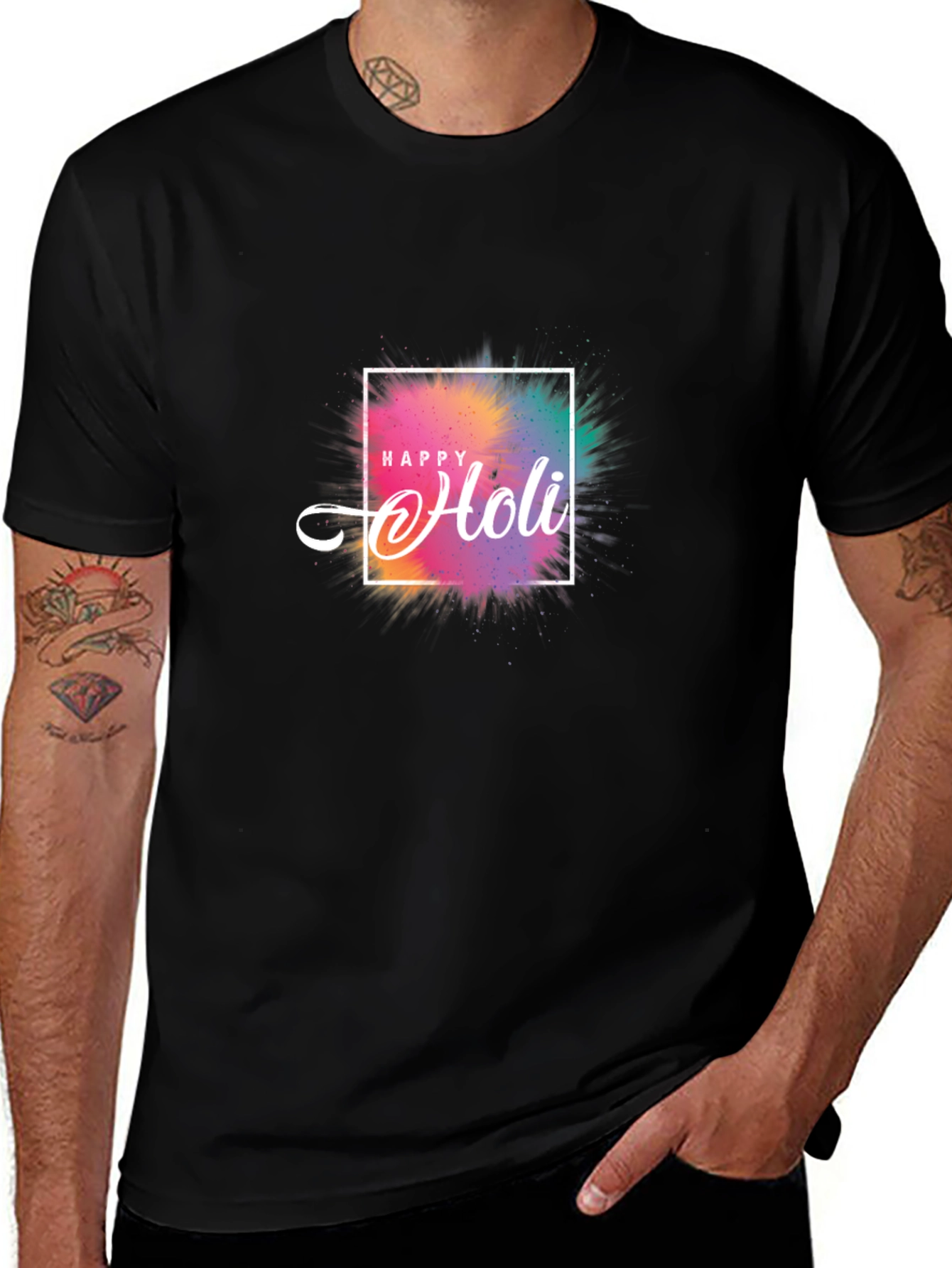 Happy Holi Graphic Black T-Shirt