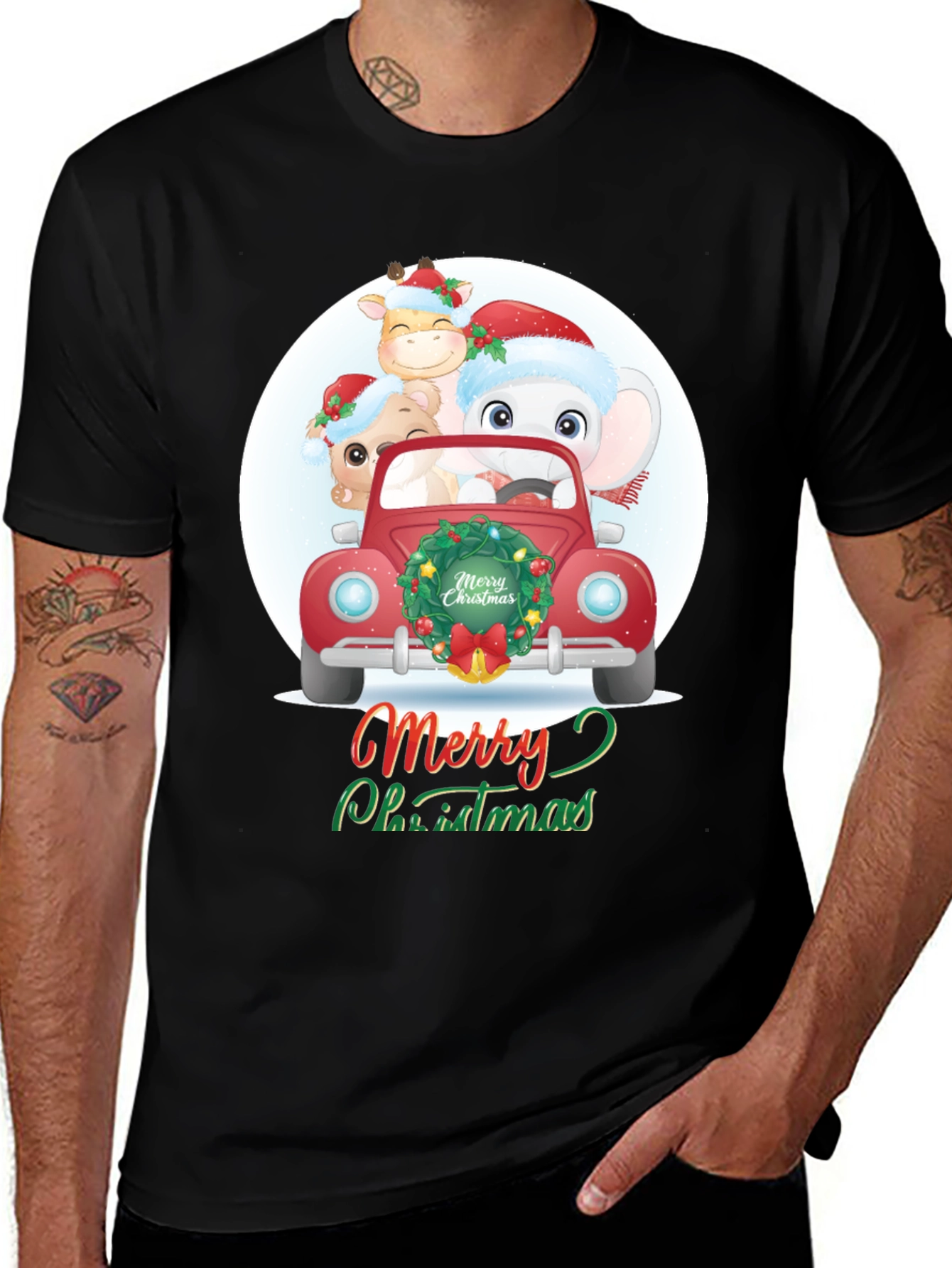 Variant 20 of Christmas Animals in Truck Graphic Tee