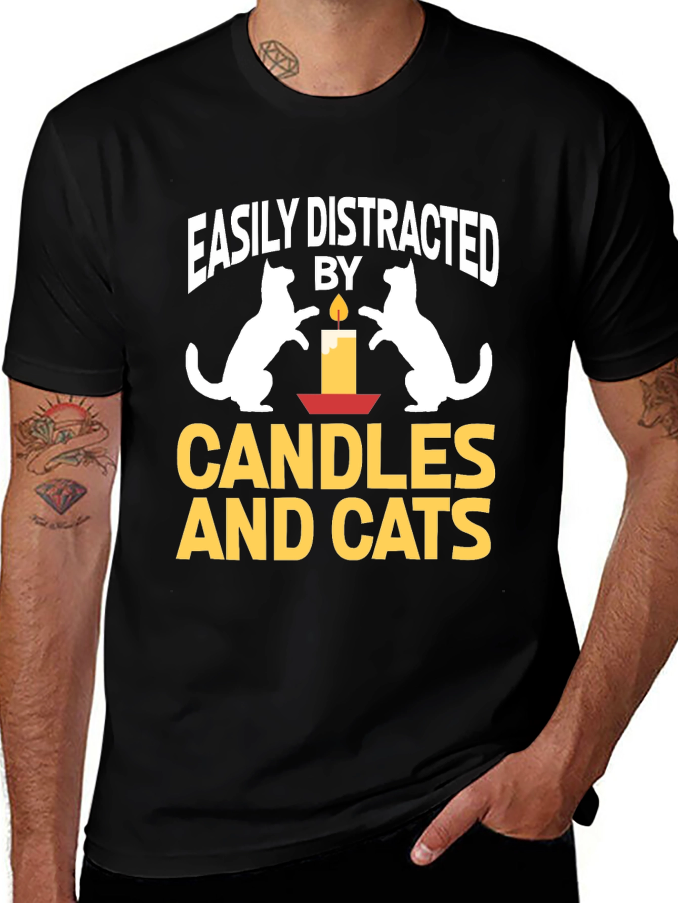 Variant 23 of Easily Distracted By Candles And Cats T-Shirt