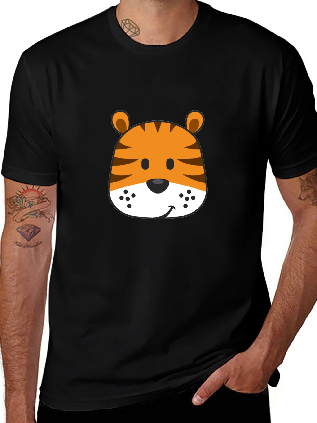 Black Fun Tiger Graphic Tee - Soft Black Cotton Shirt main image
