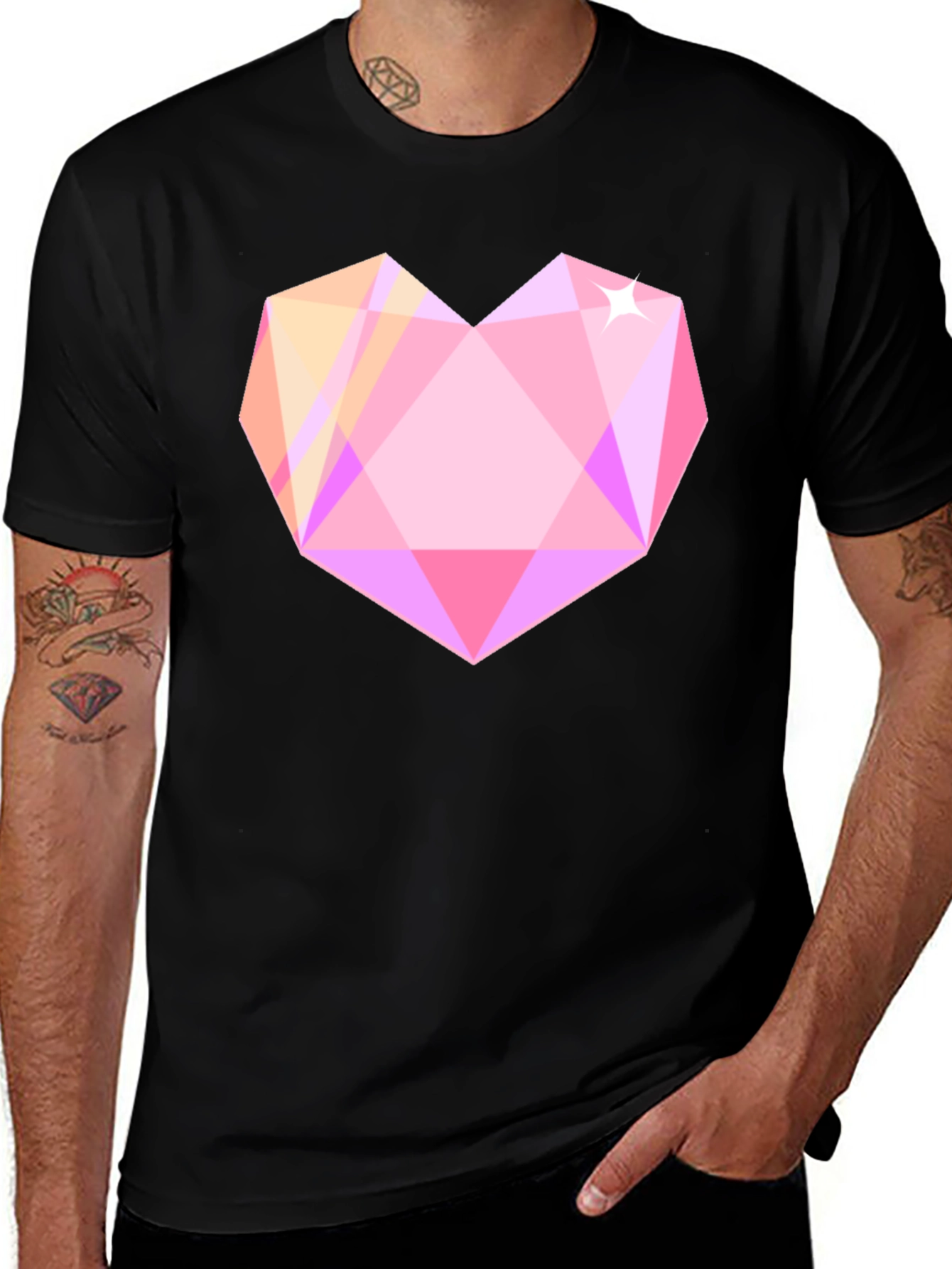 Variant 25 of Geometric Heart Graphic Tee - Black Cotton Blend Shirt