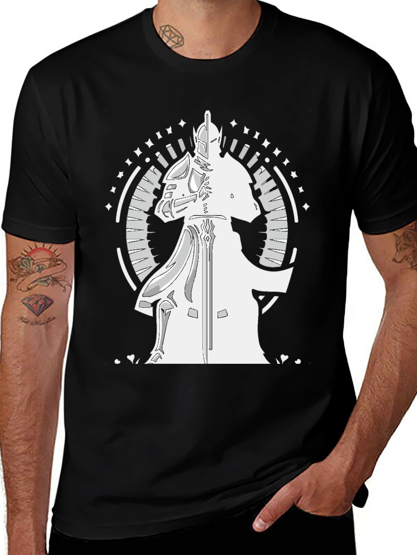 Knight Warrior Graphic Tee - Black Cotton Shirt