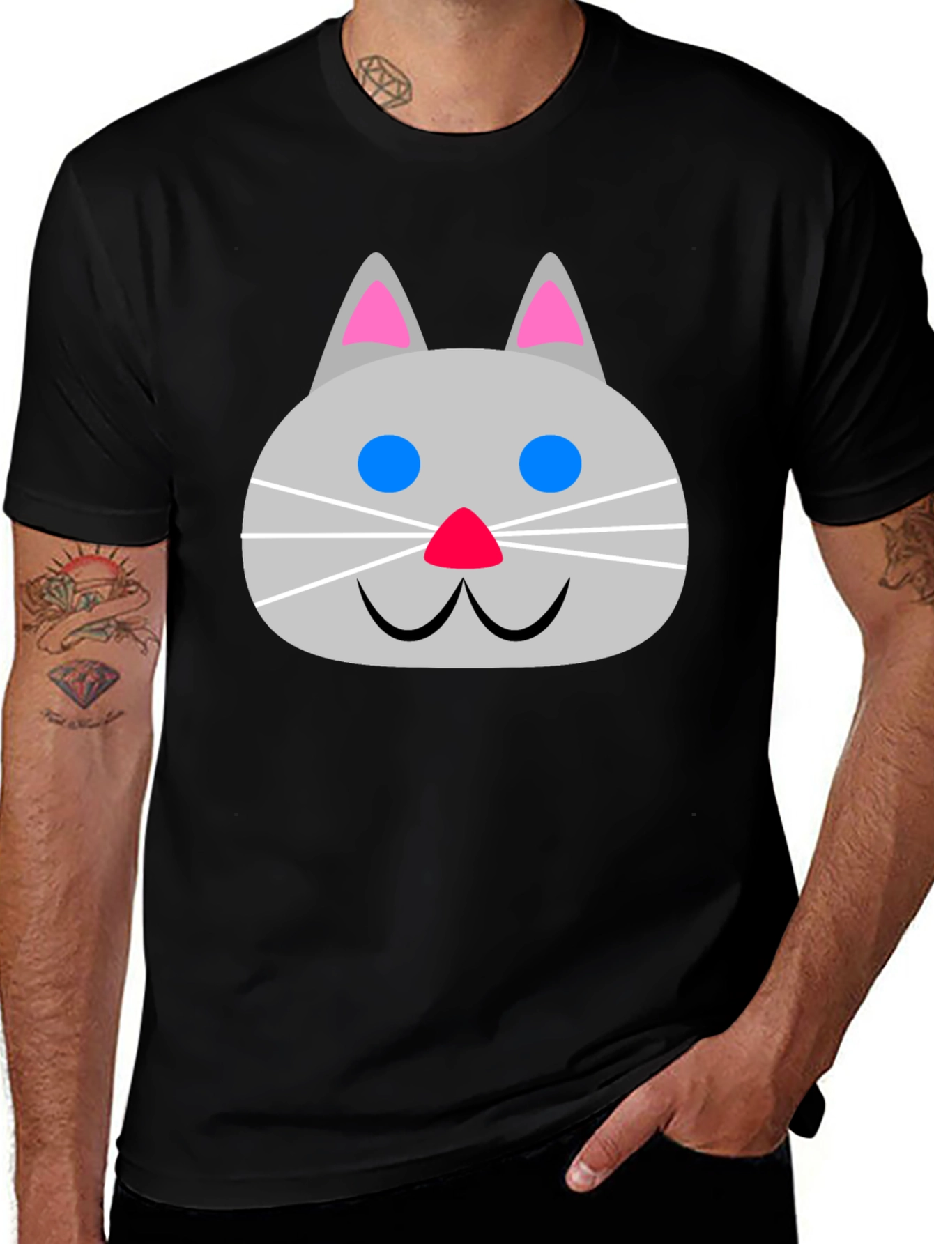 Variant 20 of Cute Cartoon Cat Graphic Black T-Shirt