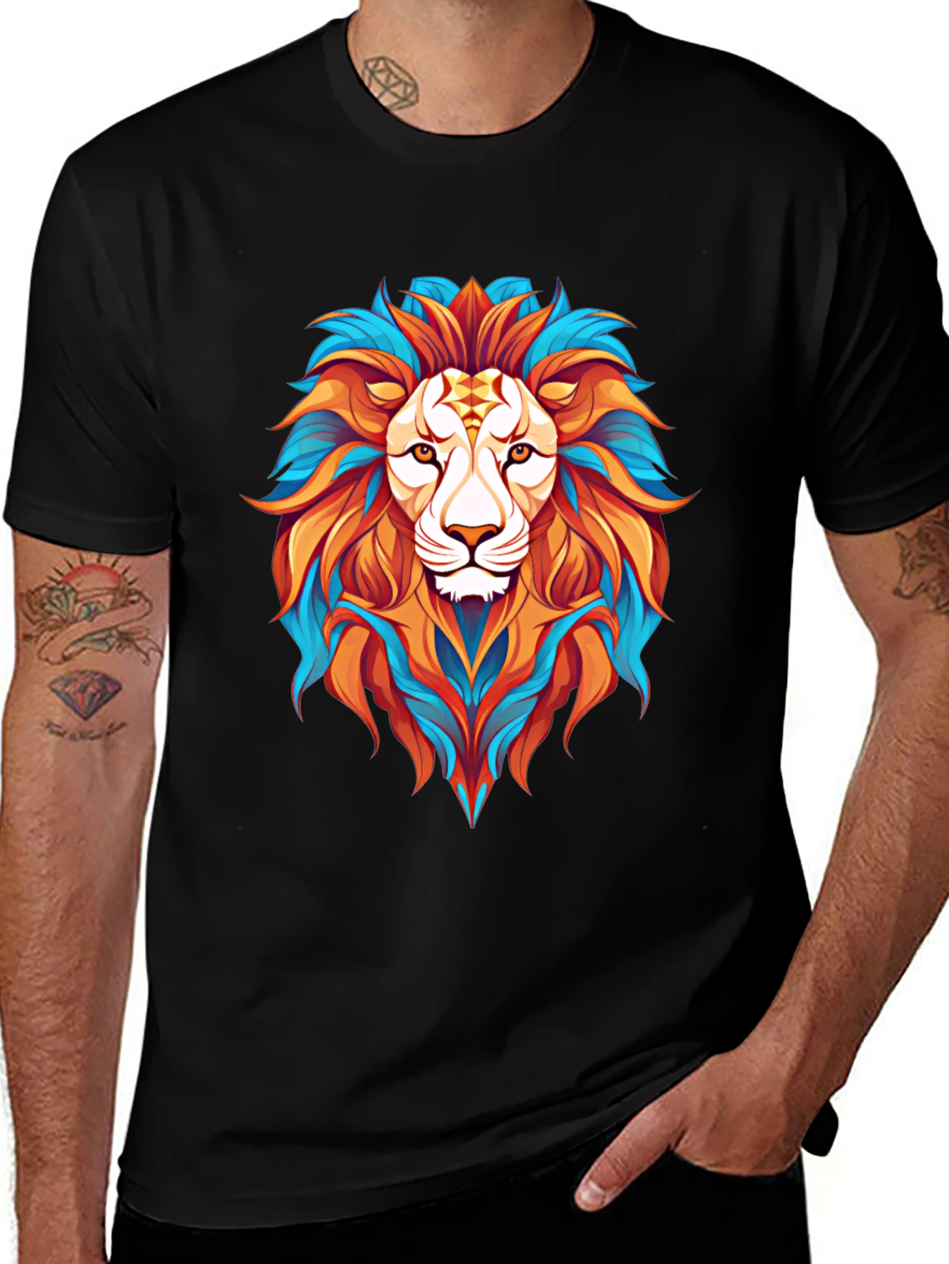 Variant 20 of Vibrant Lion Graphic Print Men's Black T-Shirt