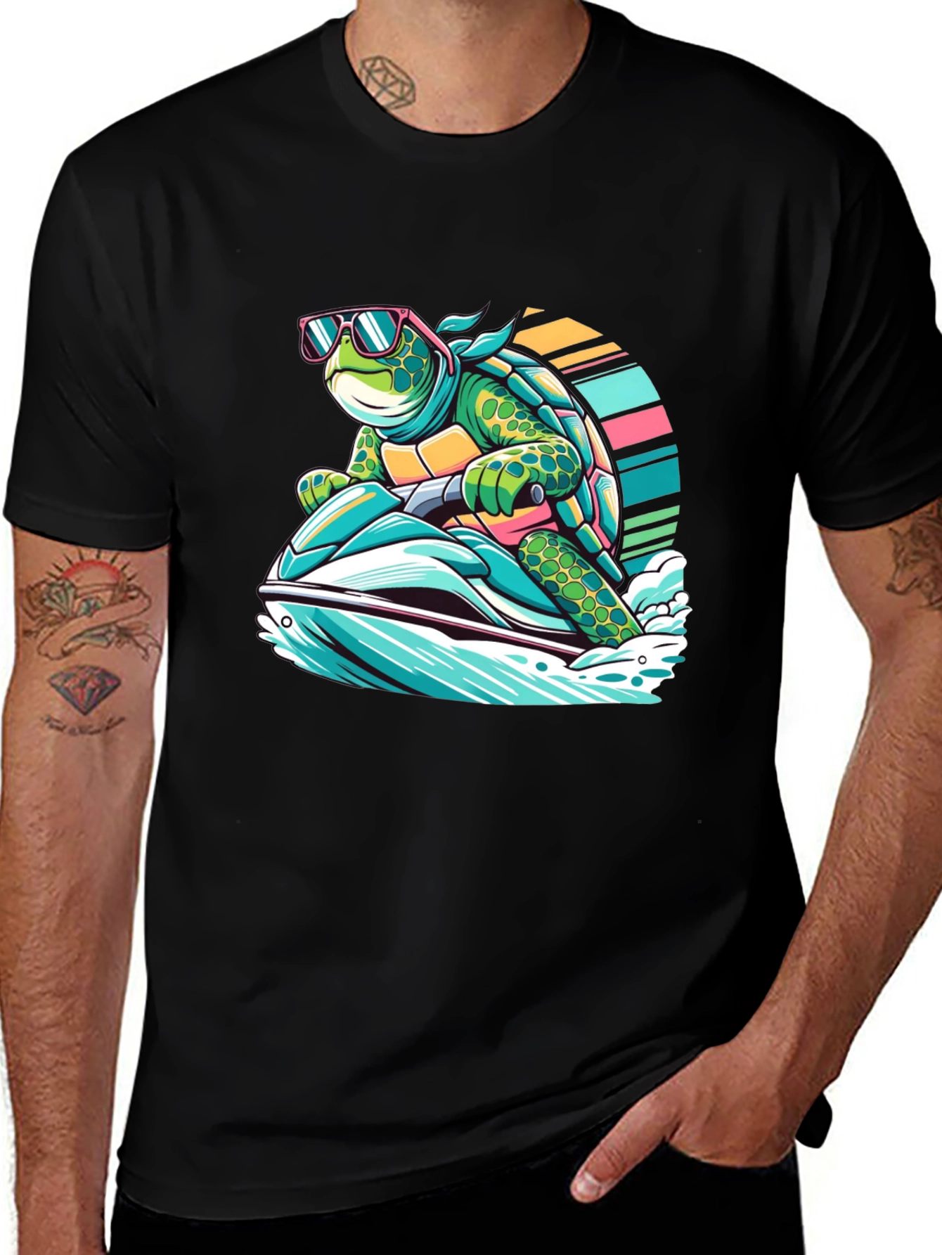 Variant 4 of Turtle Jet Ski Black T-Shirt