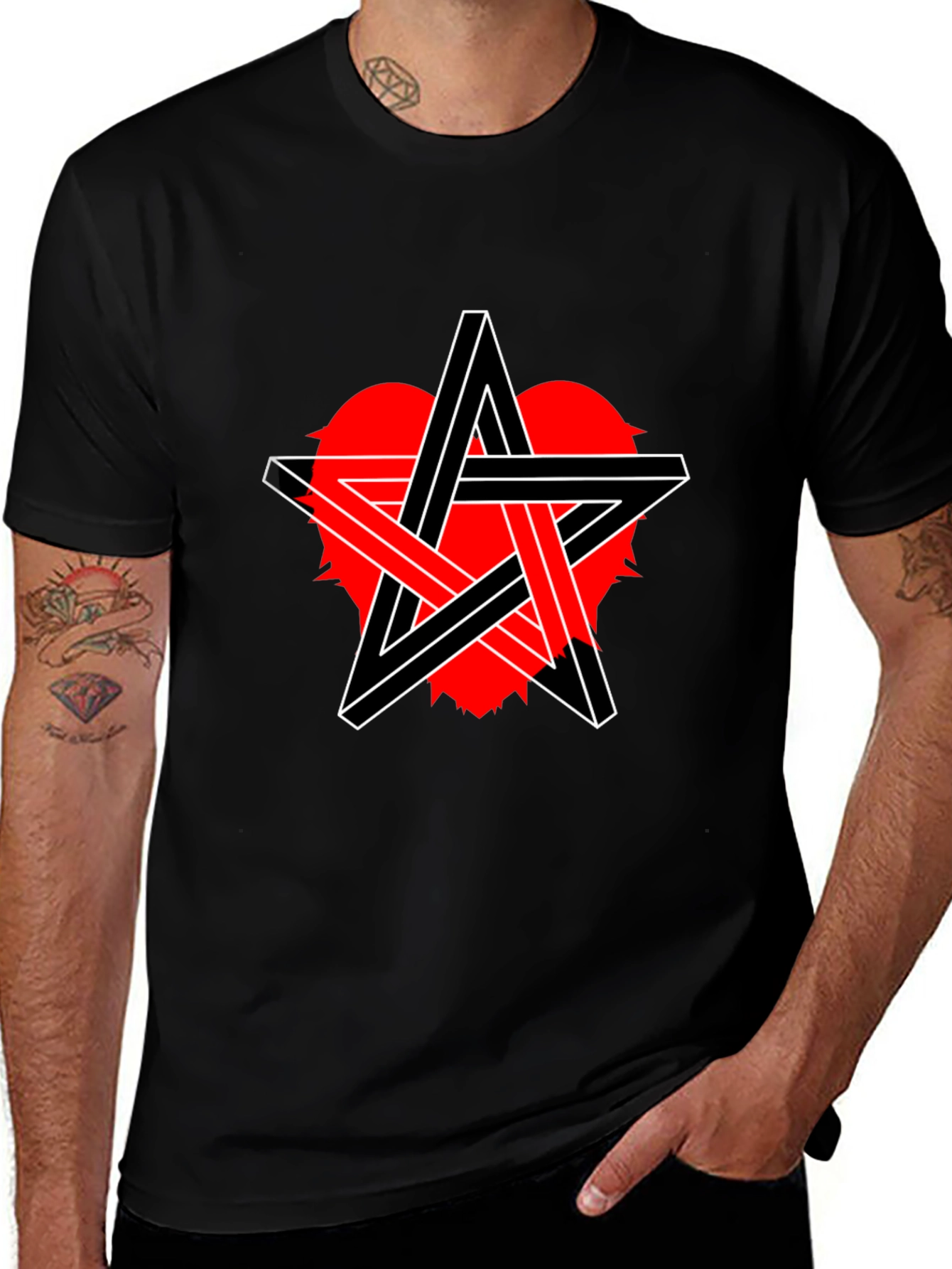 Variant 5 of Geometric Star Heart Graphic Tee