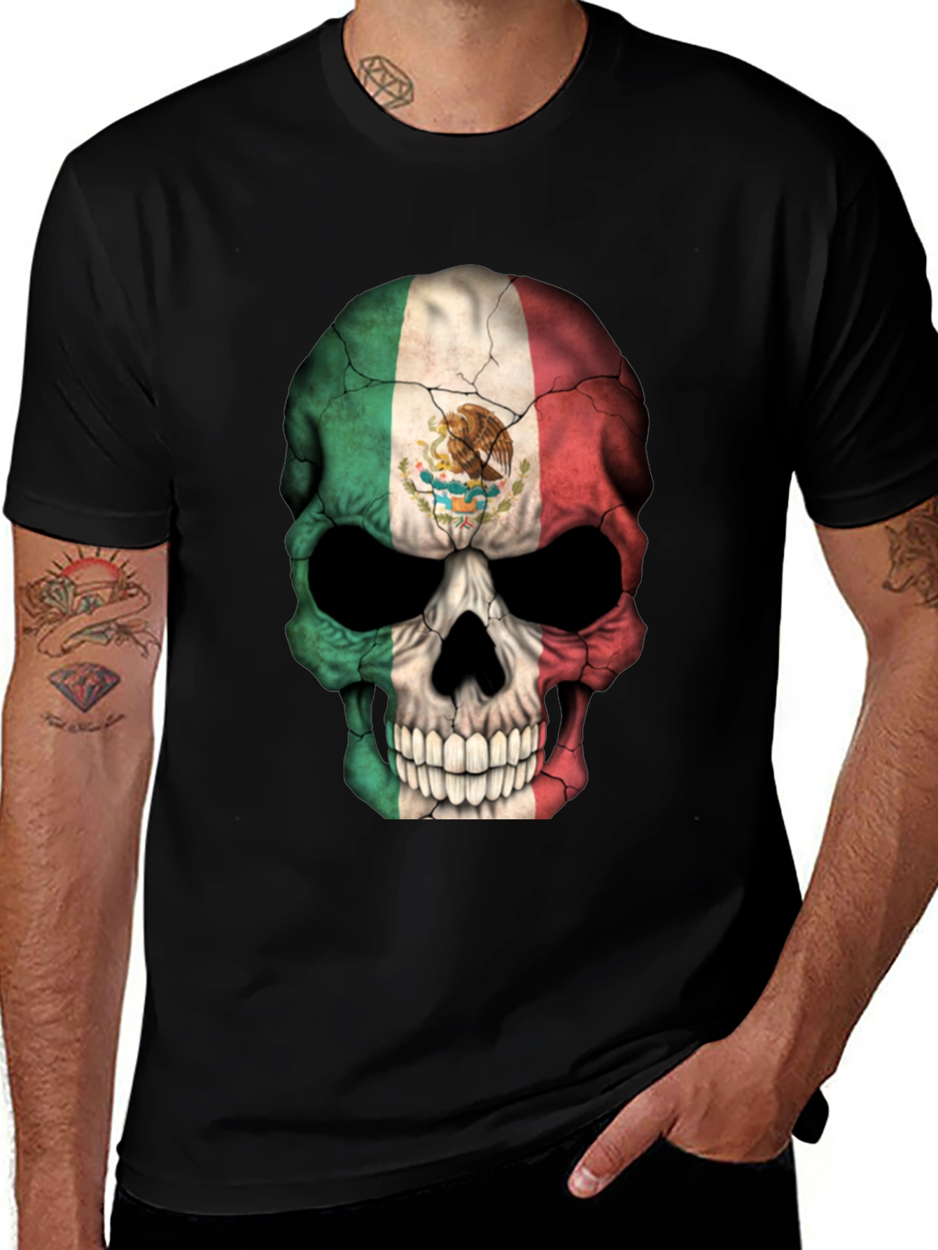 Mexican Flag Skull Graphic T-Shirt