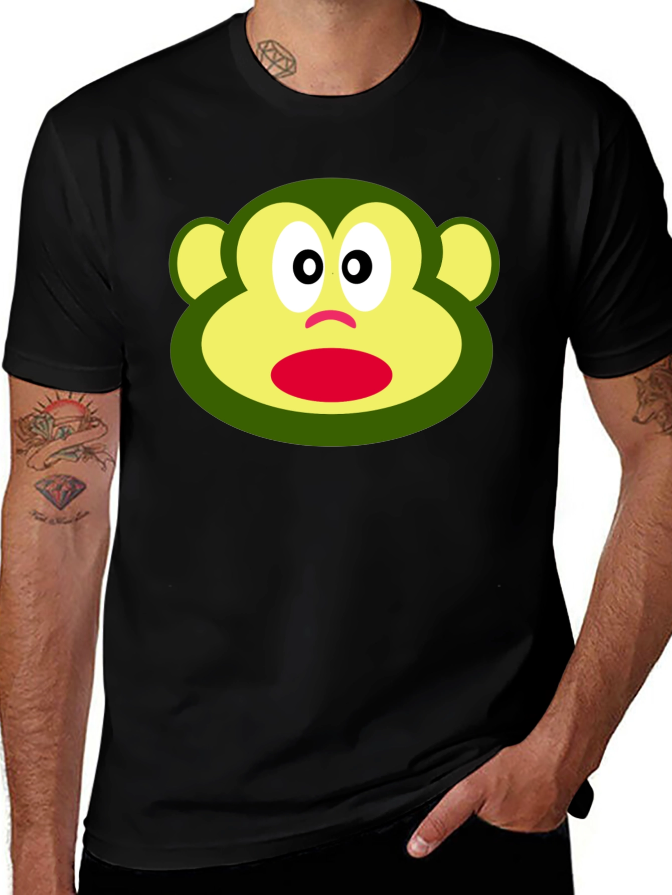 Variant 26 of Funny Monkey Face Graphic Black T-Shirt