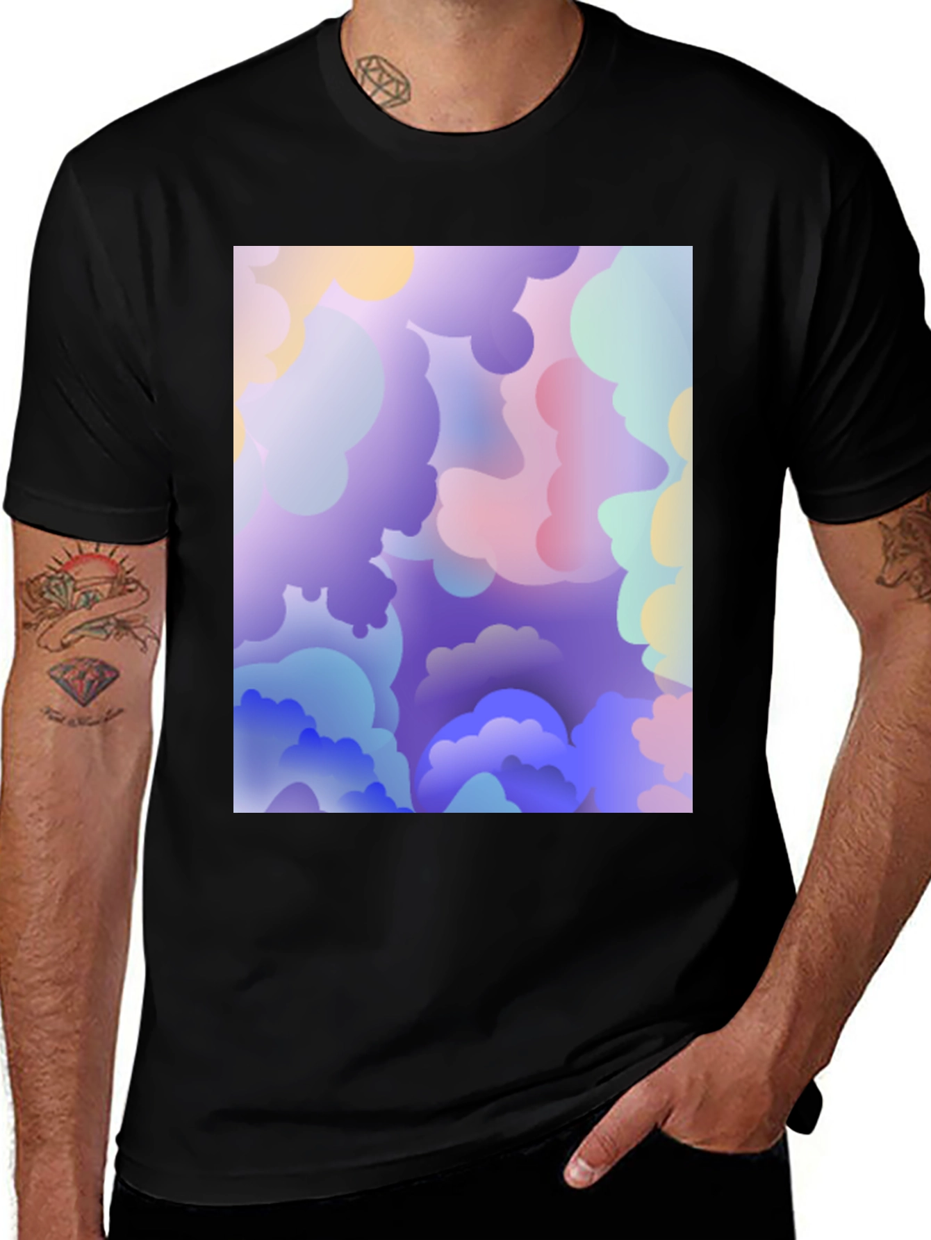 Variant 19 of Abstract Cloud Print Black T-Shirt