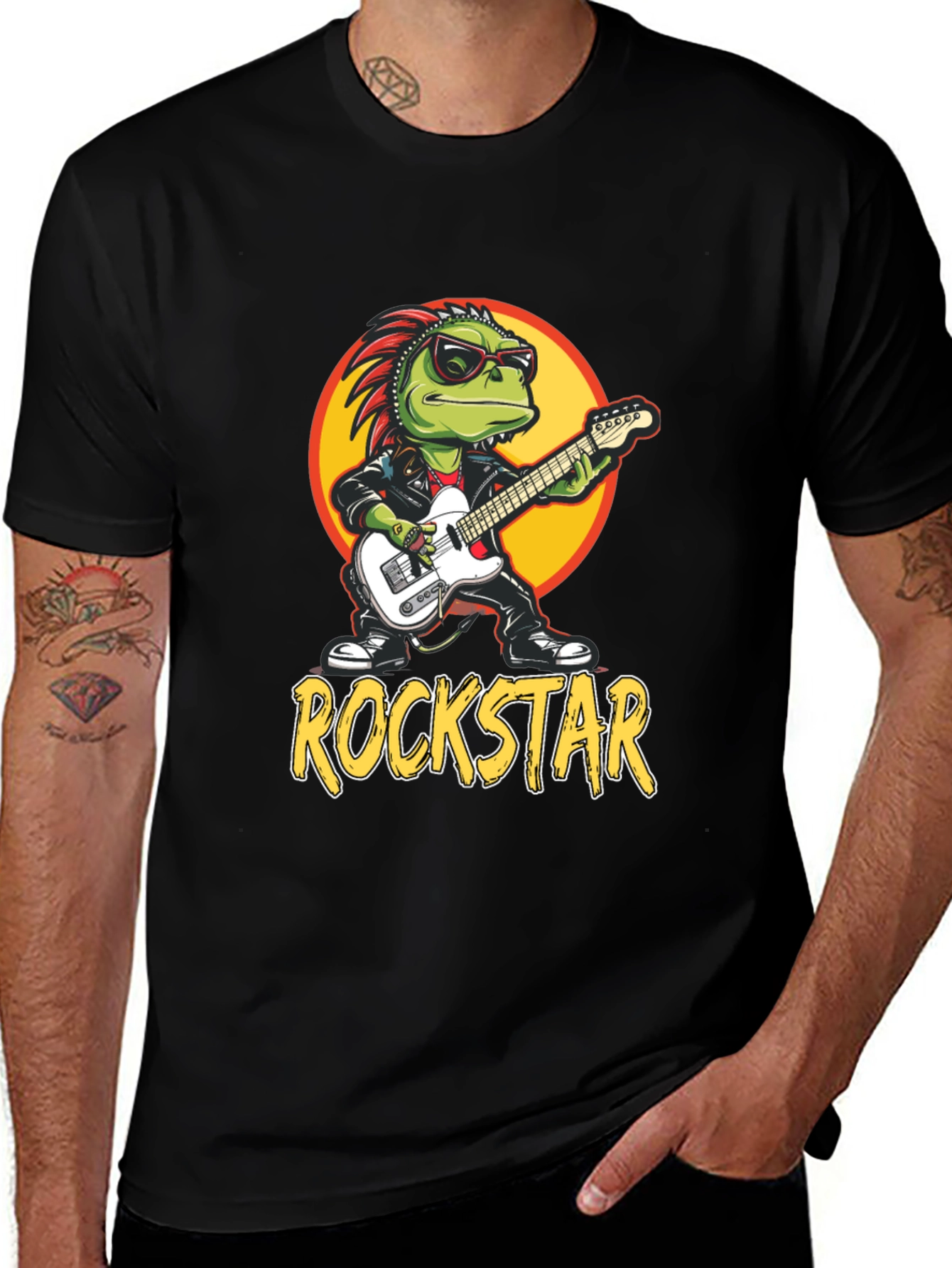Variant 29 of Rockstar Lizard Guitarist Graphic Tee - Black