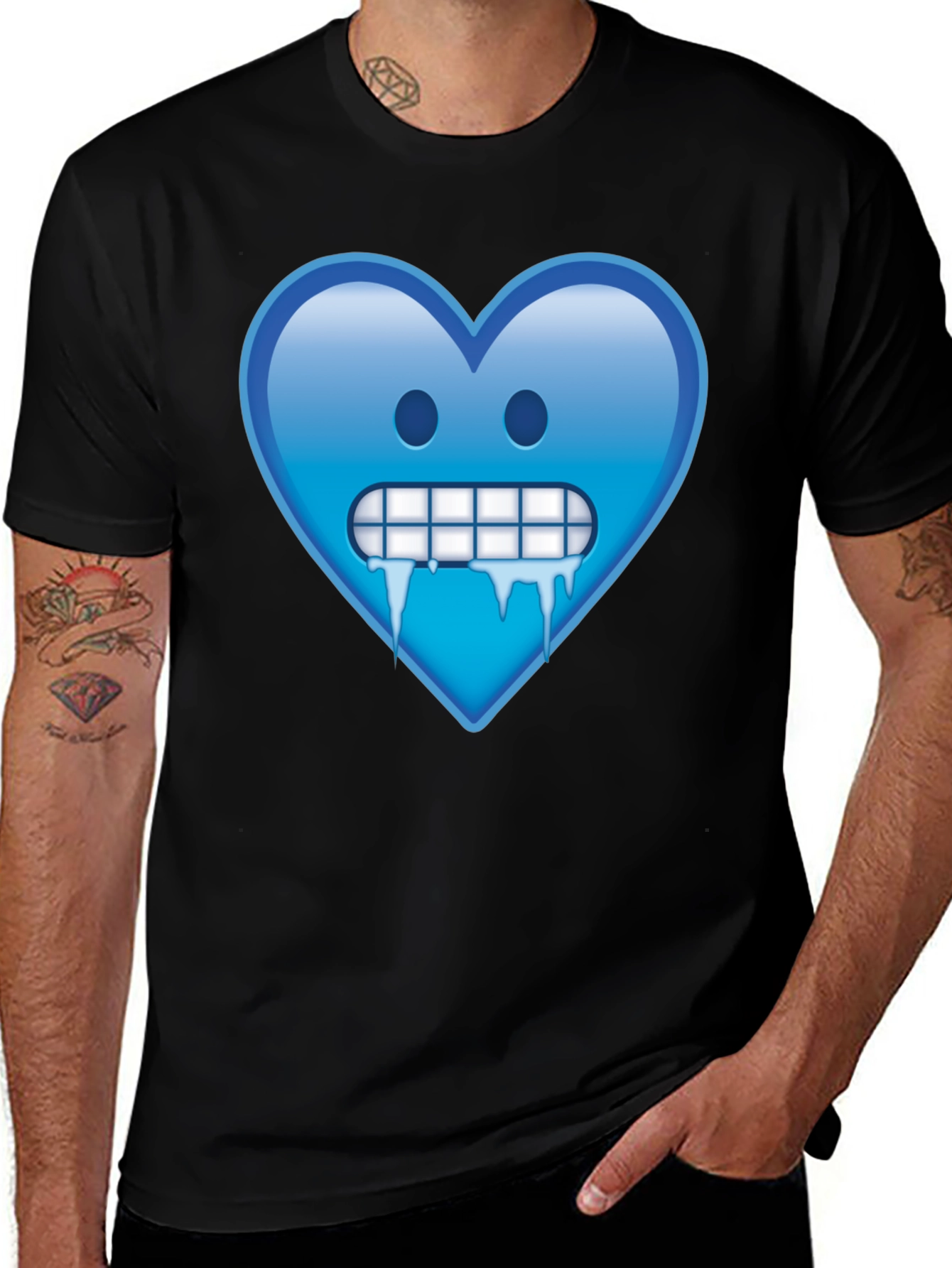 Variant 11 of Icy Heart Emoji Graphic Black T-Shirt