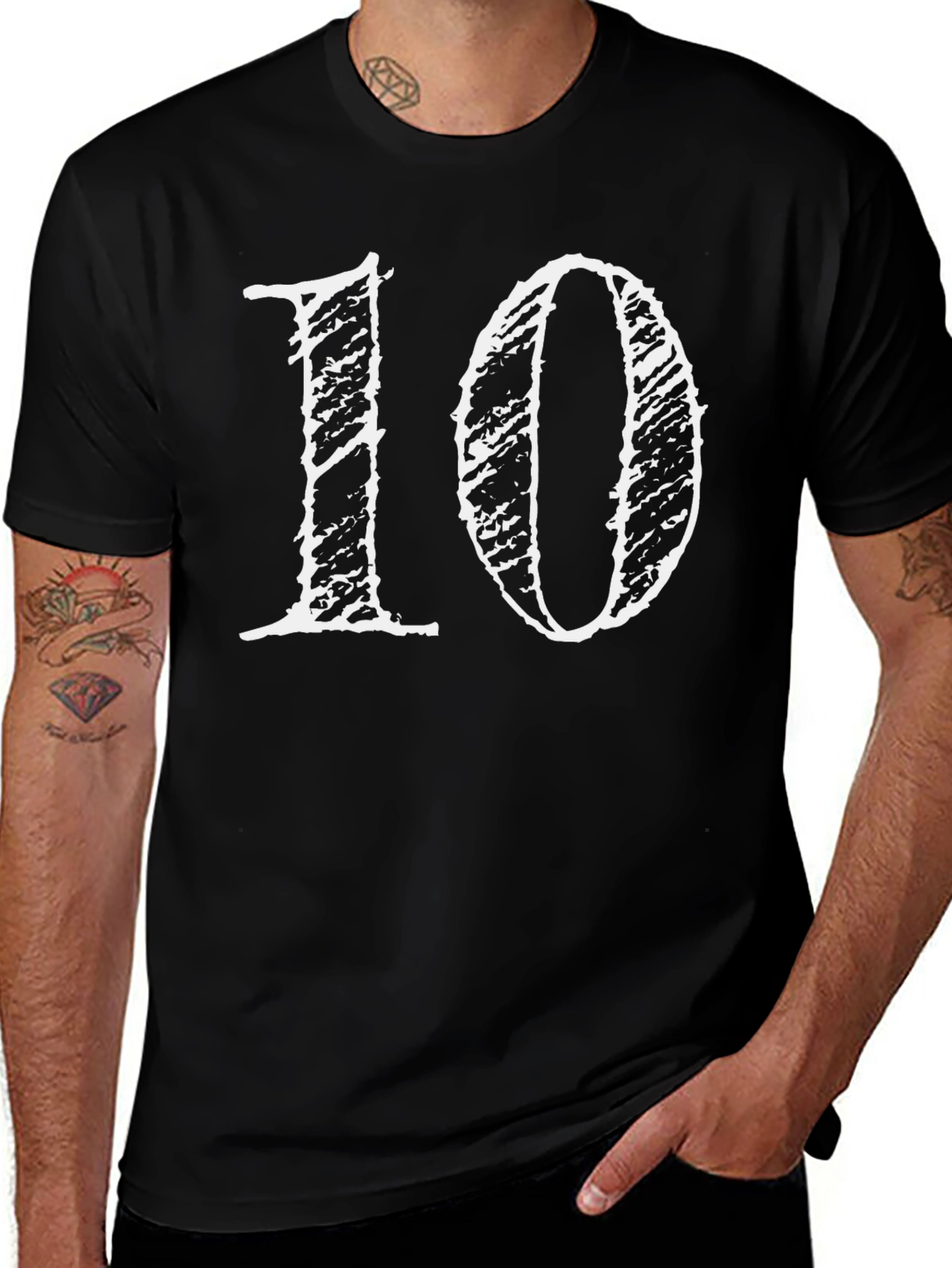 Distressed "10" Graphic Black T-Shirt