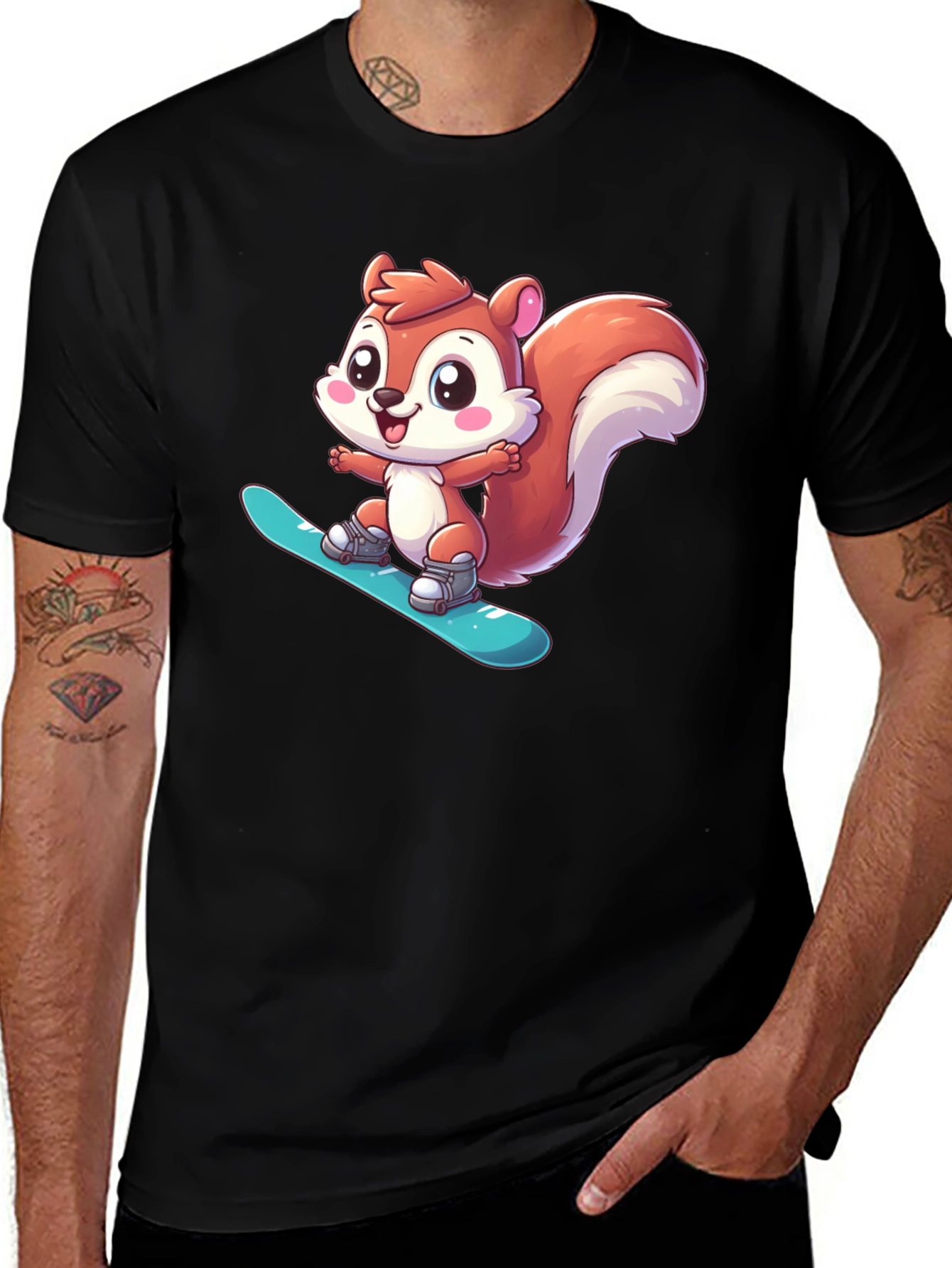 Variant 23 of Squirrel Snowboarding Black T-Shirt
