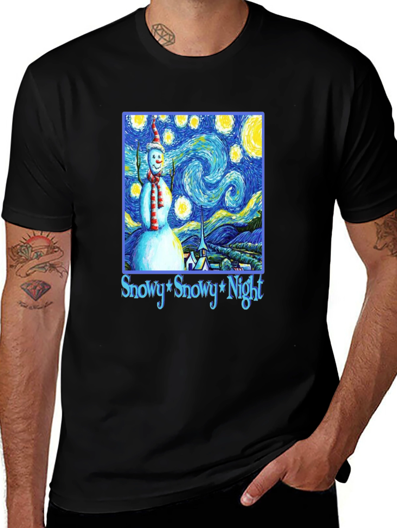 Variant 7 of Snowy Night T-Shirt: Van Gogh Snowman Tee