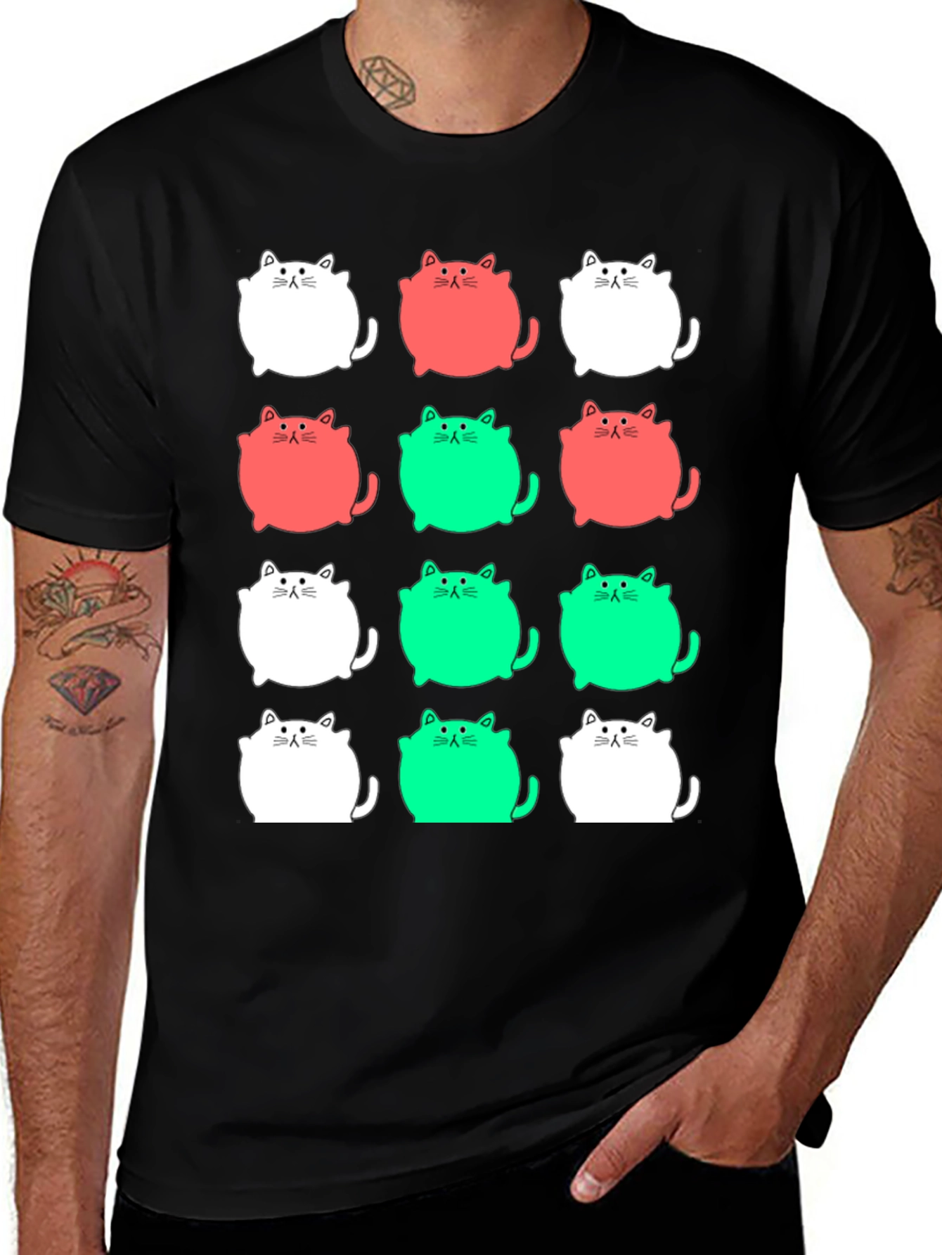 Variant 16 of Cute Cat Pattern Crew Neck T-Shirt