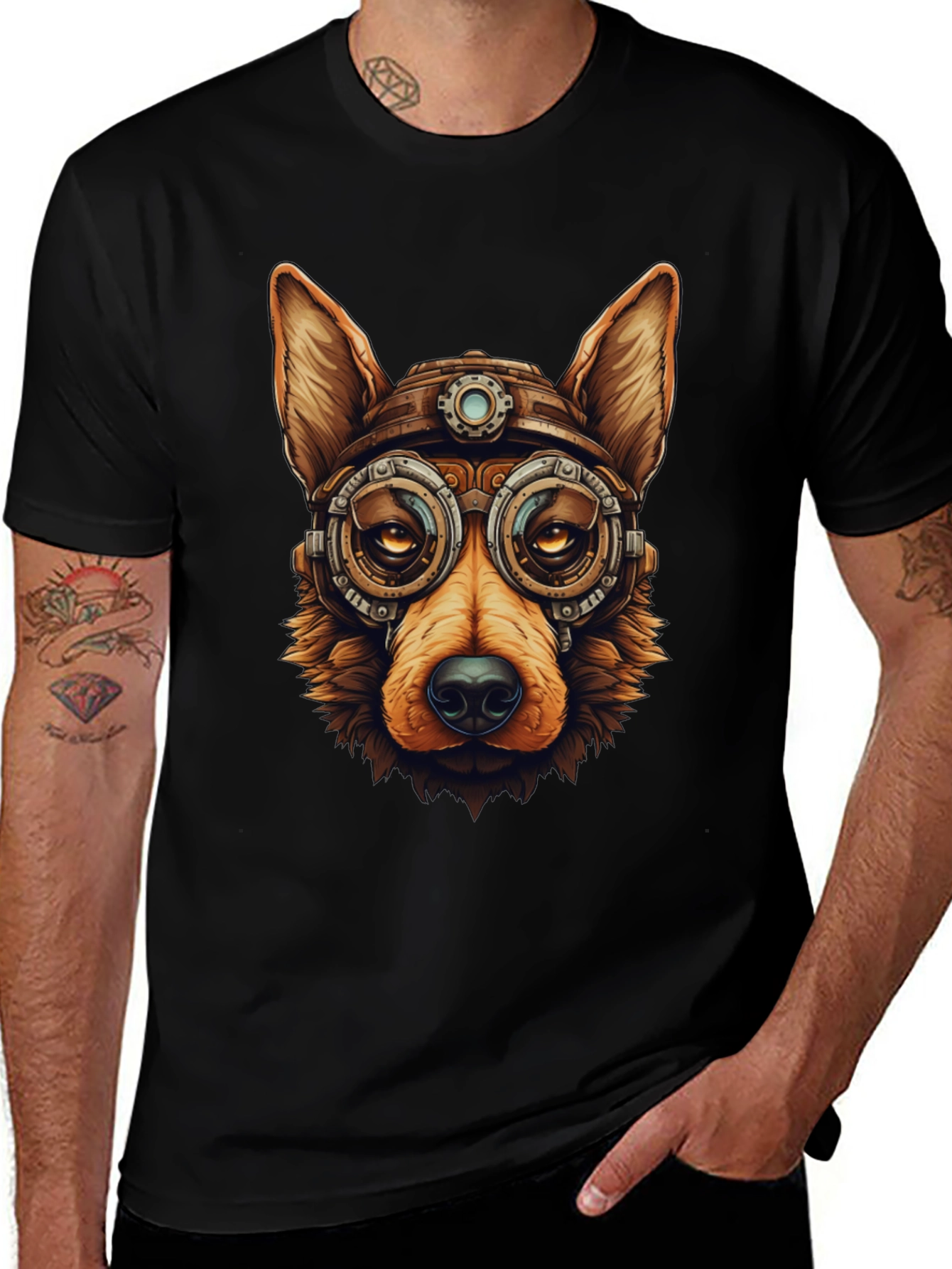 Black Steampunk Dog Graphic Tee - Unique Pet Lover Gift main image