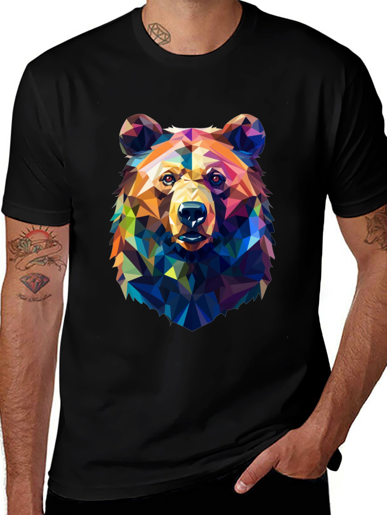 Variant 22 of Geometric Bear Print Black T-Shirt