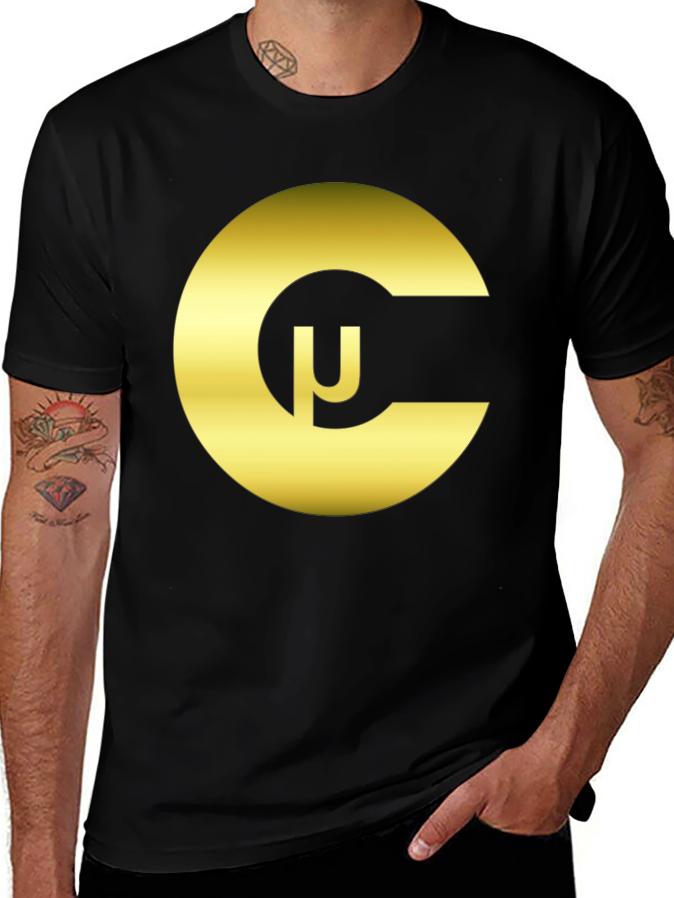 Variant 14 of Gold C with Greek Mu Symbol Black T-Shirt