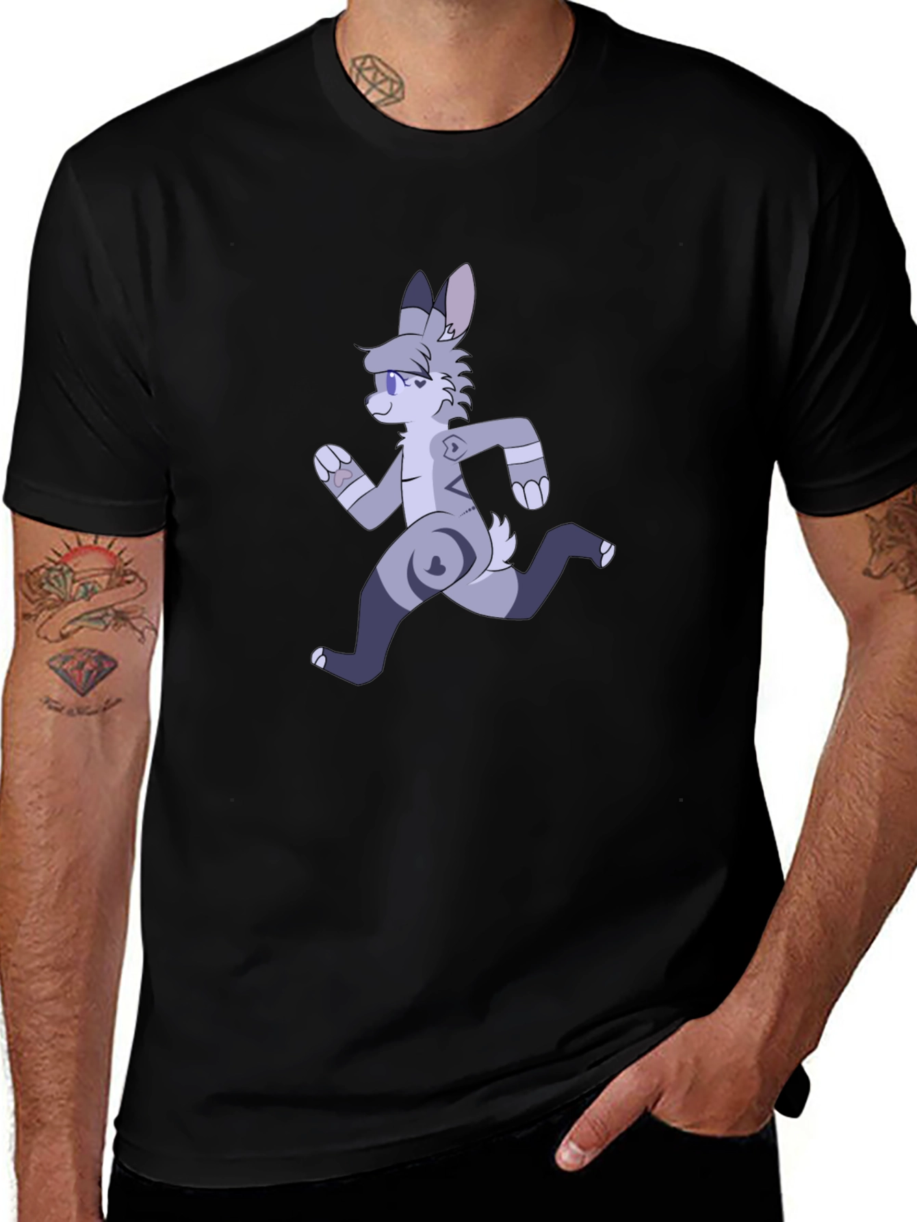 Cartoon Running Furry Black T-Shirt