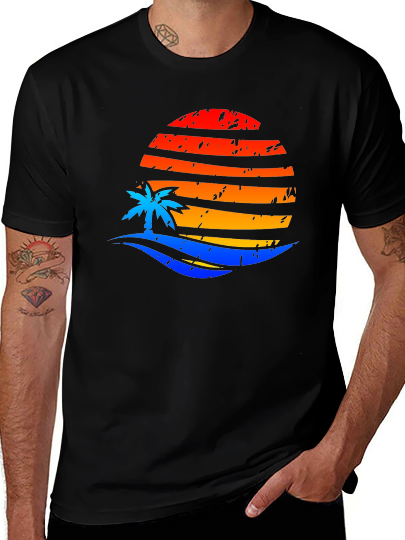 Variant 6 of Sunset Palm Graphic Tee - Retro Vibe