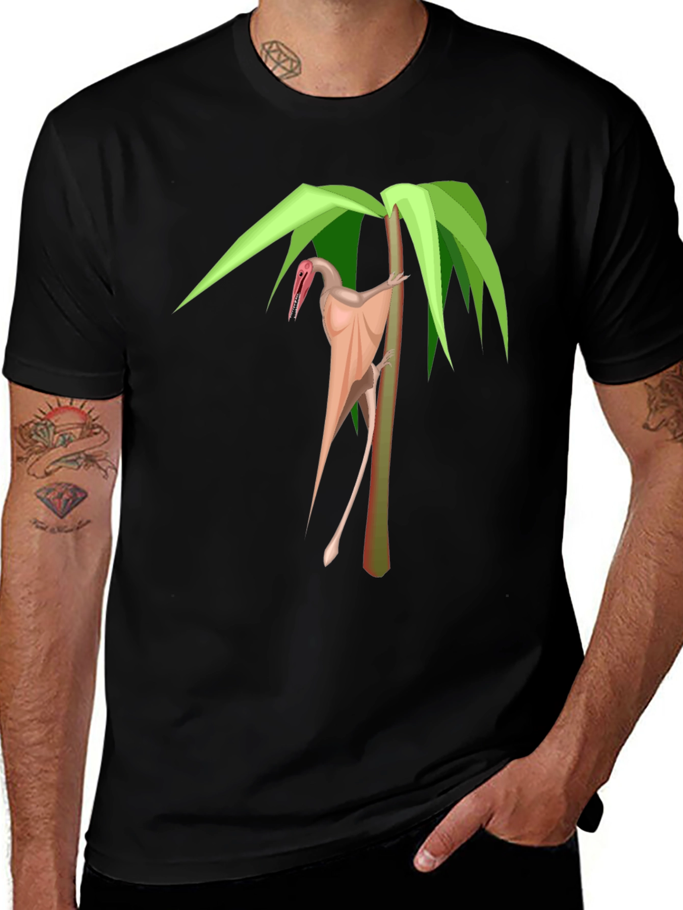 Variant 10 of Pterodactyl Palm Tree Graphic Tee - Stylish Dinosaur Shirt