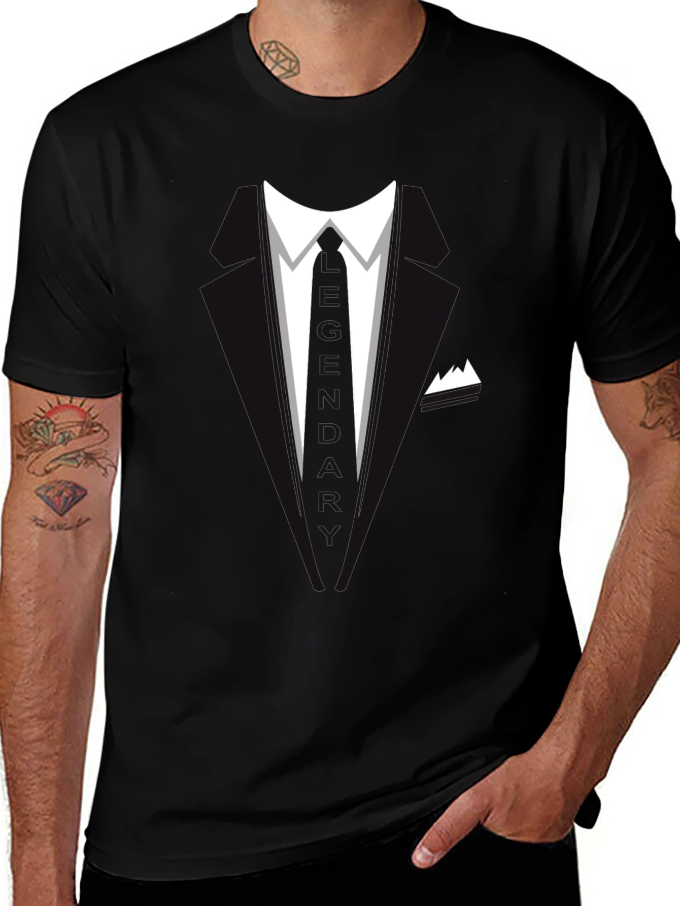 Variant 18 of Men's Tuxedo Graphic Black T-Shirt - Formal Fun!