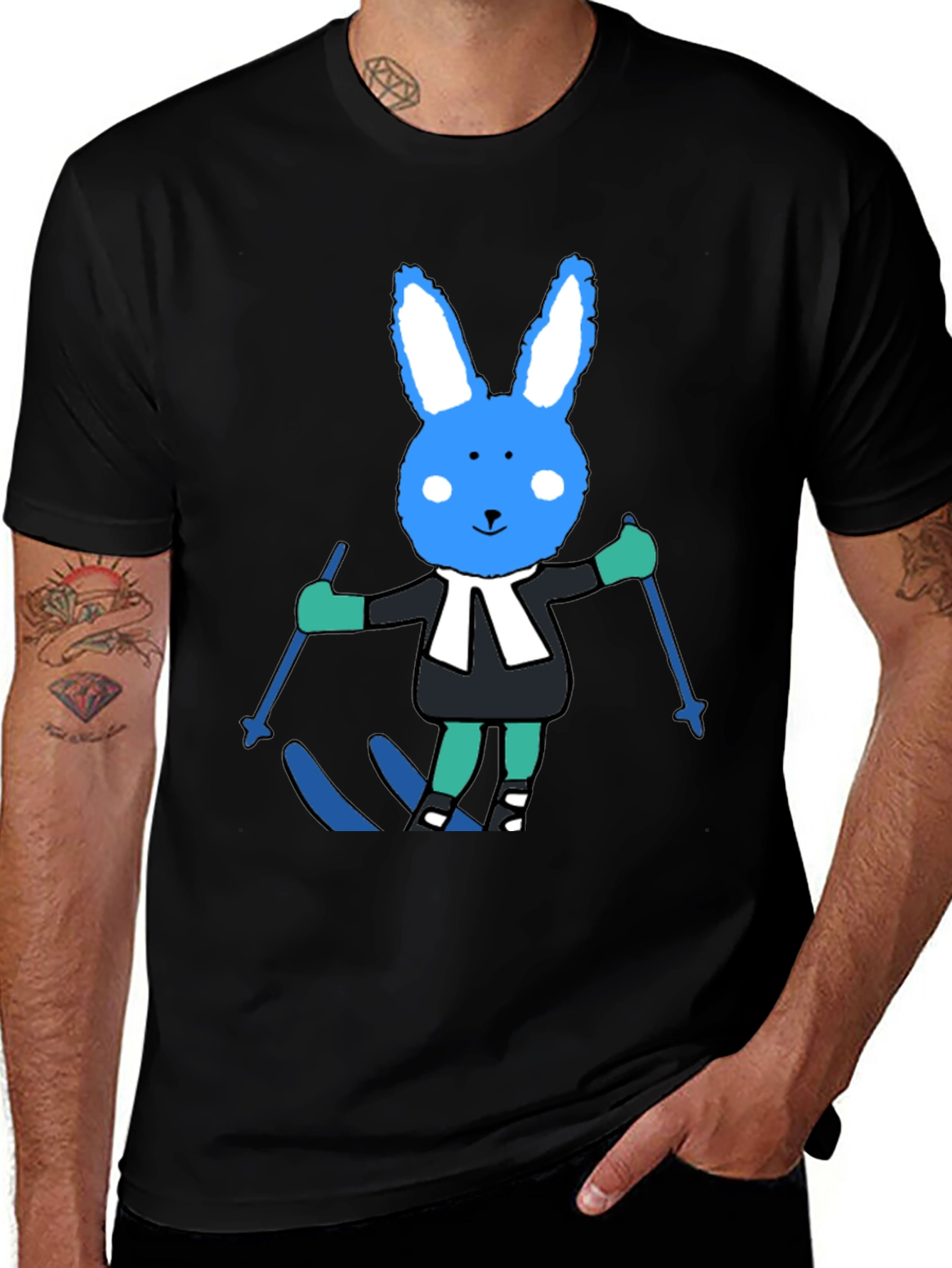 Variant 19 of Skiing Bunny Graphic T-Shirt - Black