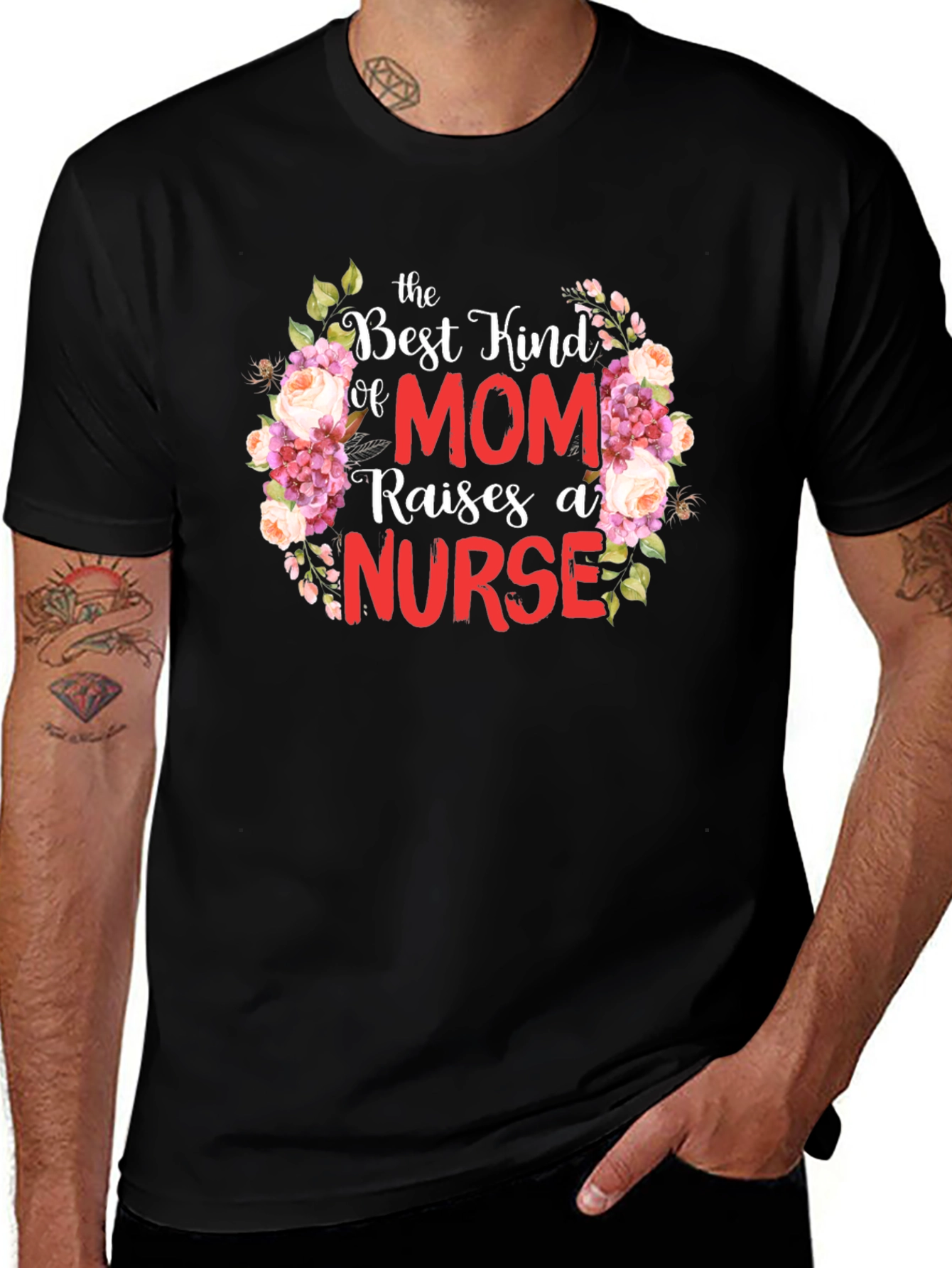 Variant 23 of Mom Raises A Nurse T-Shirt Floral Design