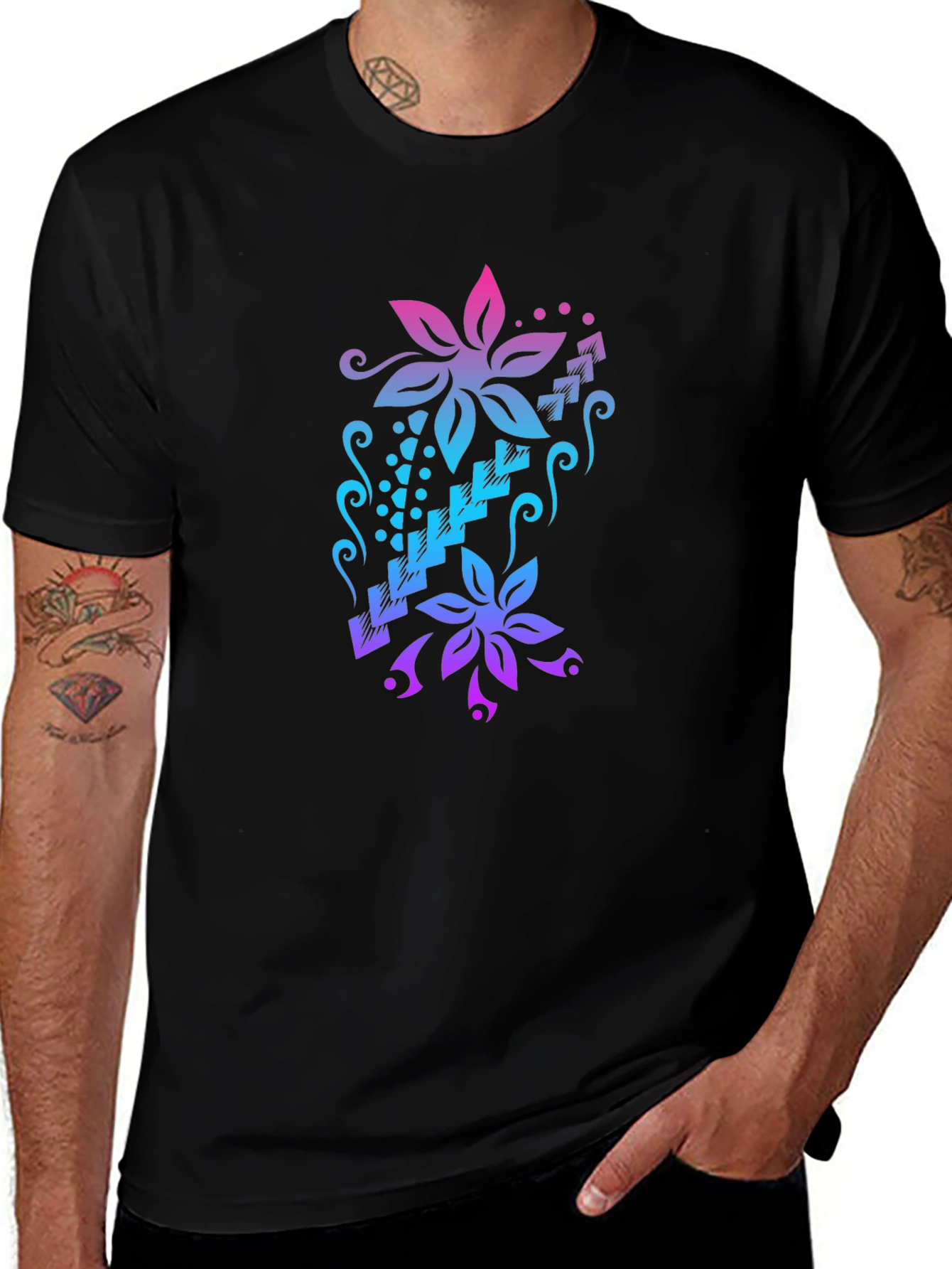 Variant 29 of Floral Cascade Black T-Shirt