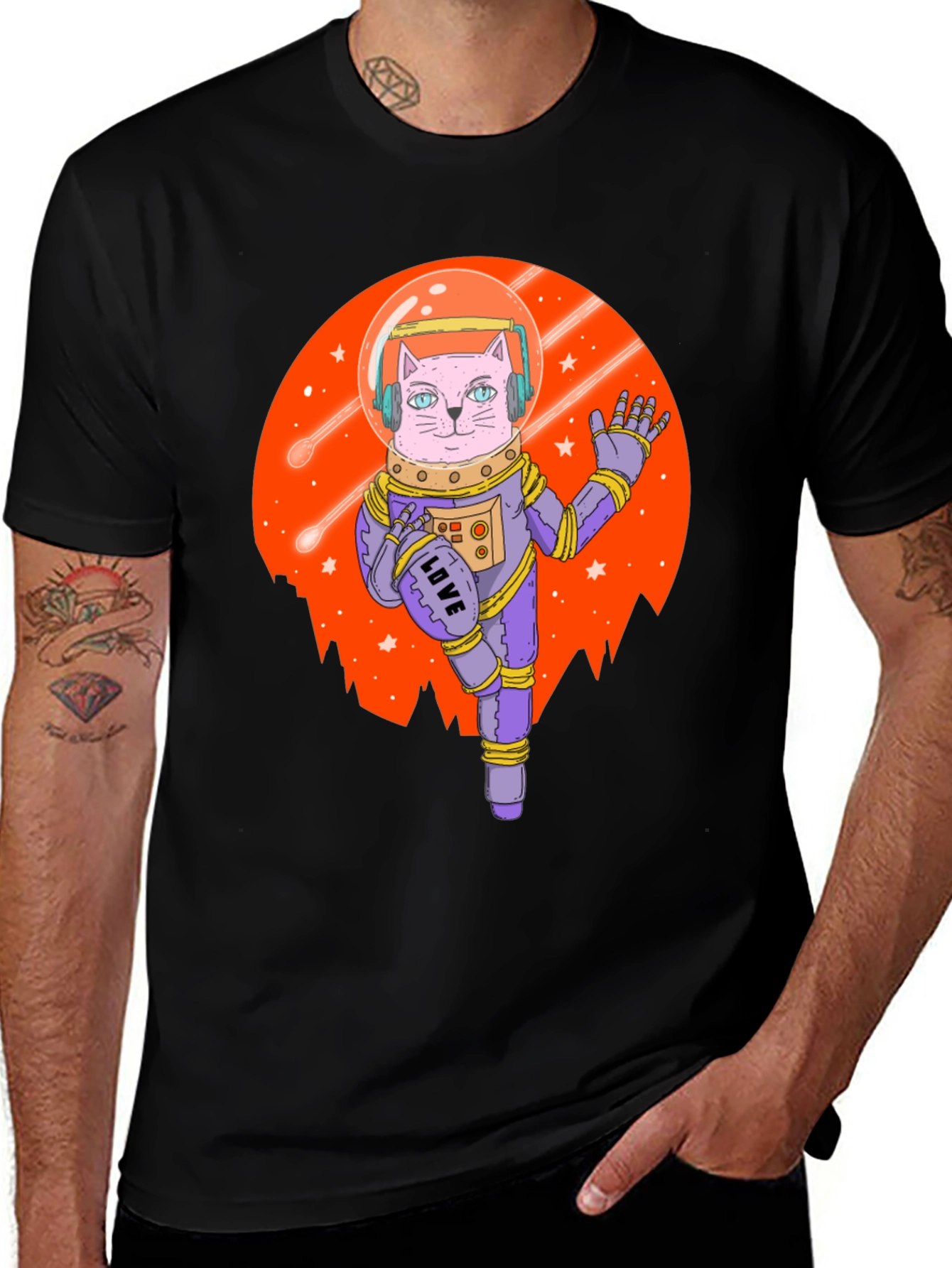 Variant 3 of Astronaut Cat Graphic Tee - Black T-Shirt