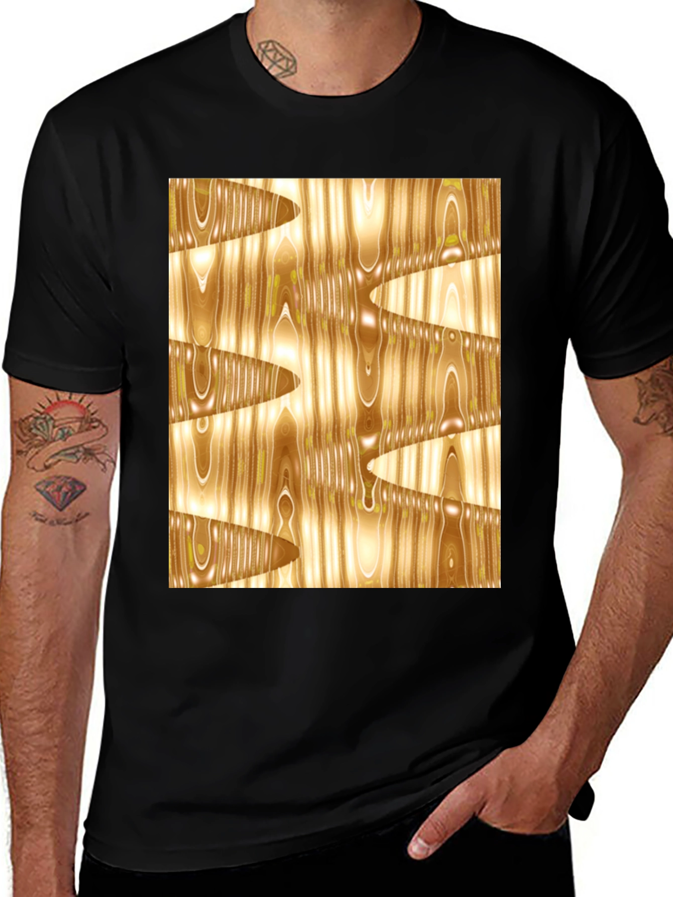 Variant 8 of Abstract Wood Grain Print Black Tee
