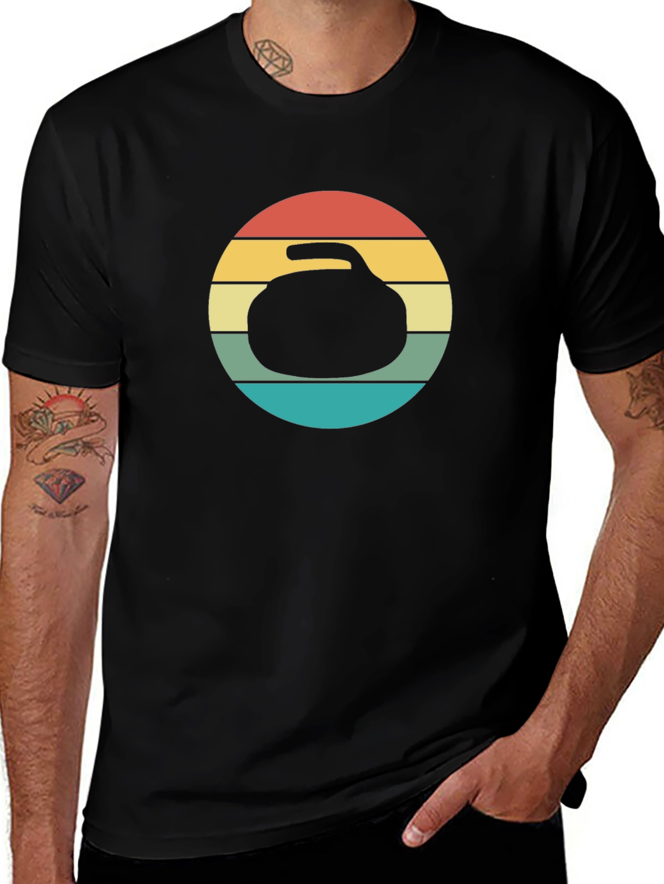 Variant 13 of Retro Curling Stone Graphic Tee - Black T-Shirt