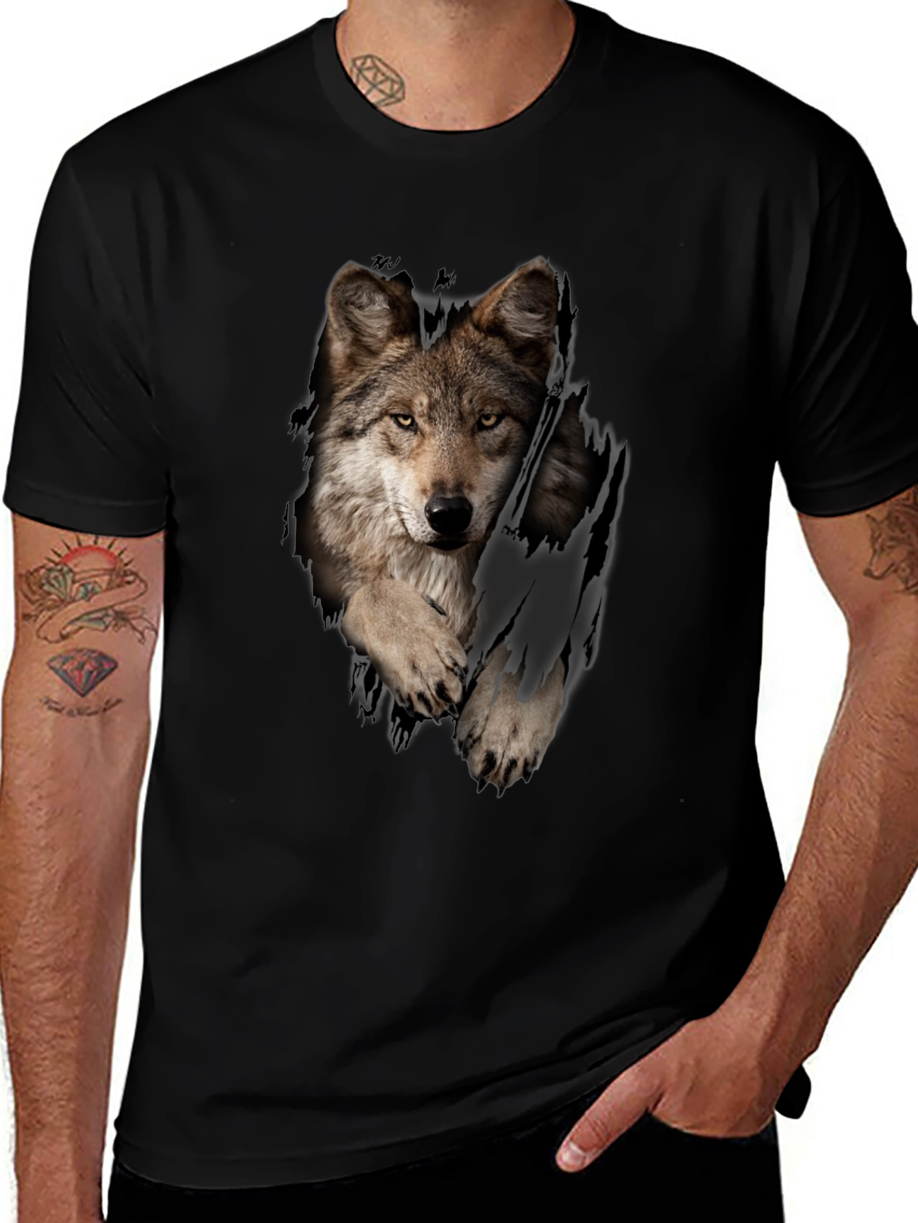 Variant 13 of Wolf Graphic T-Shirt - Distressed Animal Print