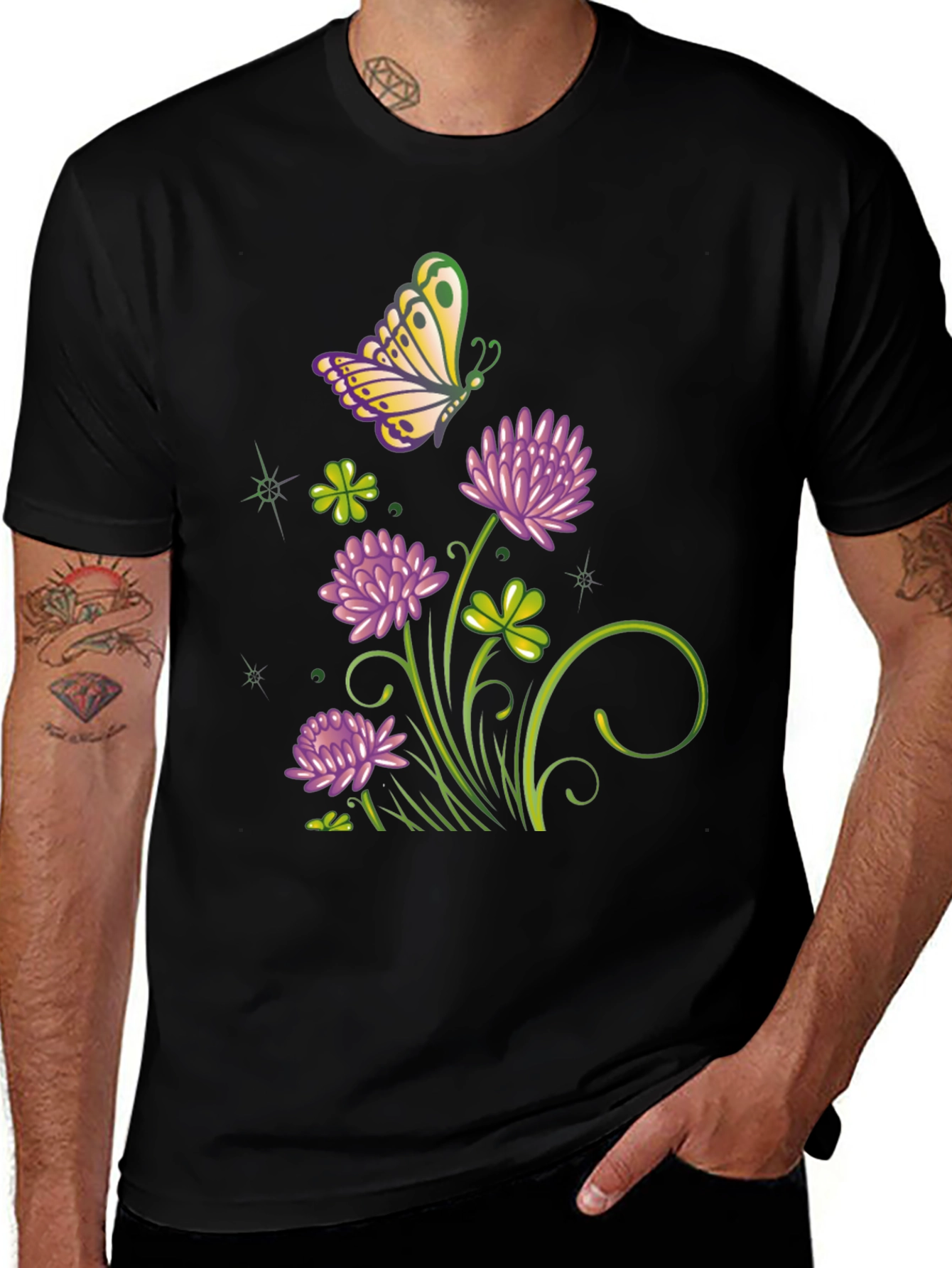 Variant 18 of Clover & Butterfly Graphic Tee - Stylish & Unique