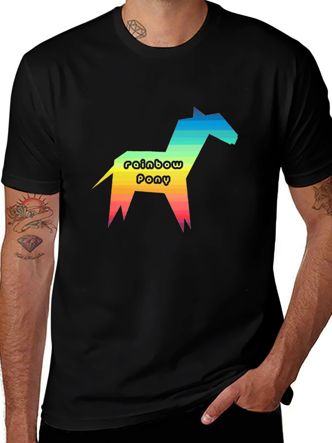 Variant 4 of Rainbow Pony Graphic Tee - Black Cotton Blend