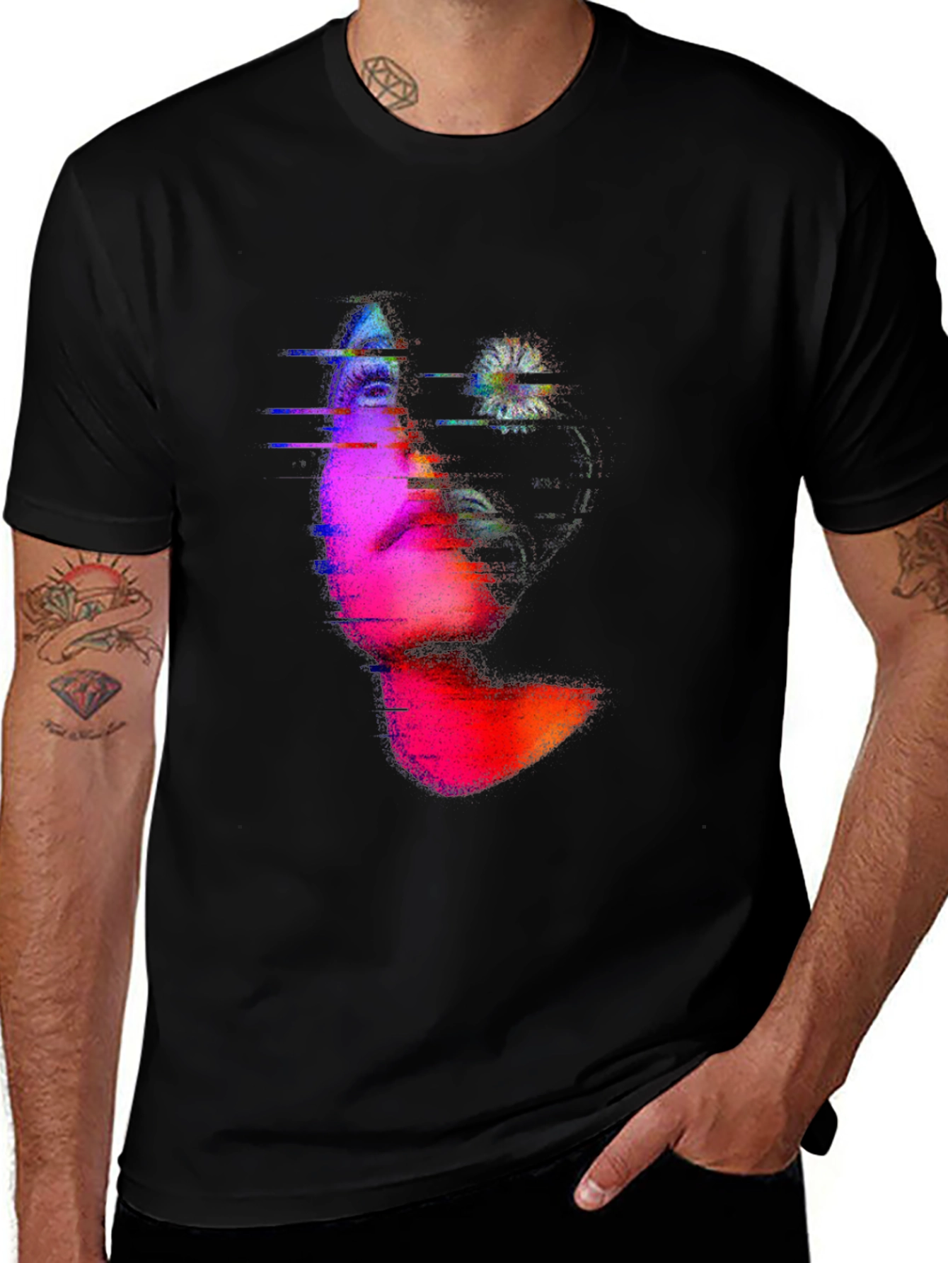 Variant 4 of Abstract Face Glitch Black T-Shirt