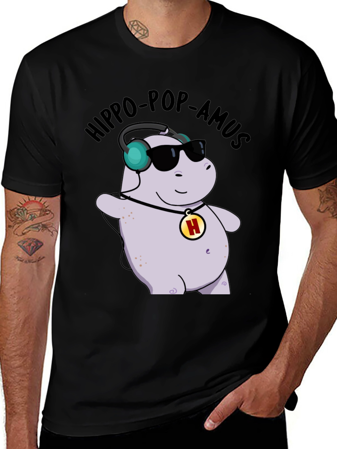 Variant 24 of Hippo-Pop-Amus Black Graphic Tee